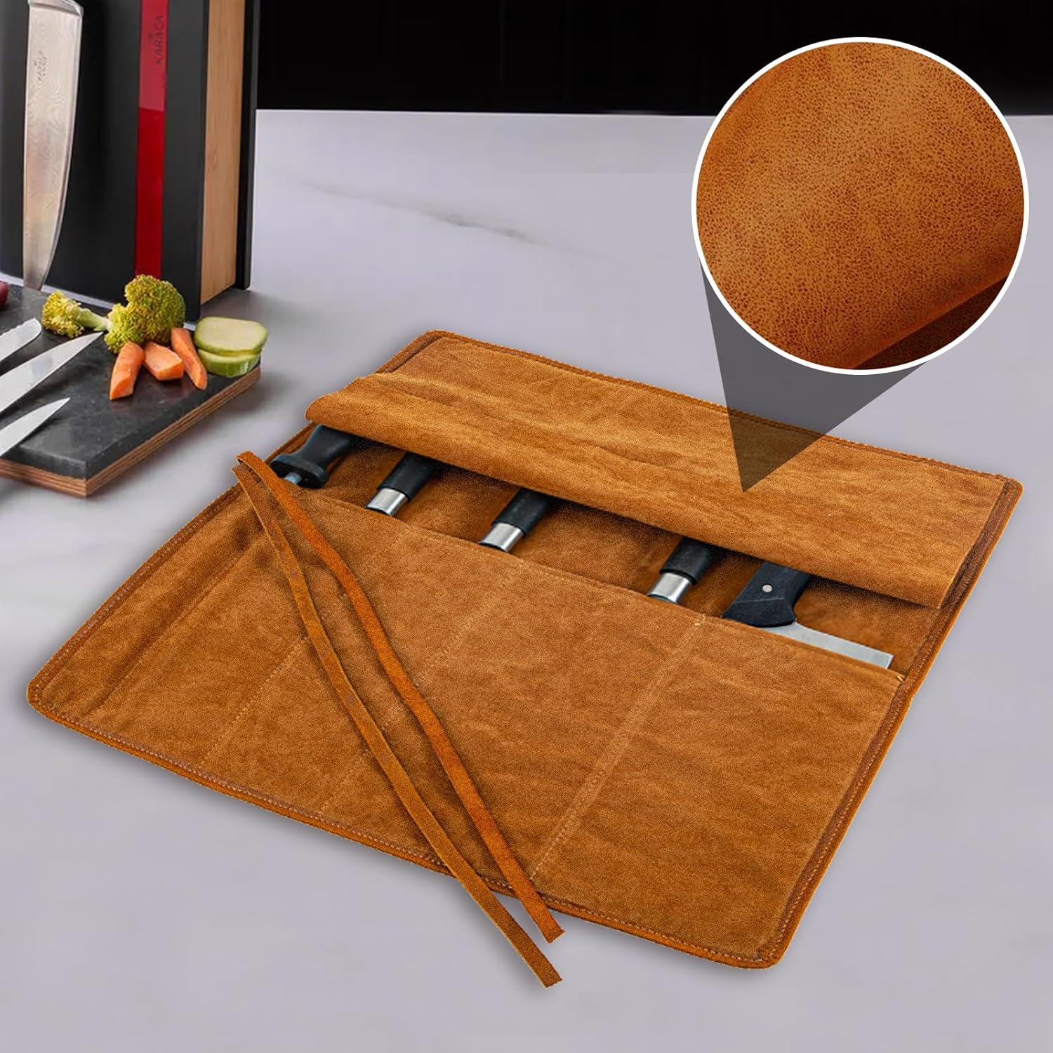 Genuine Leather Knife Roll for Chefs High-Quality Storage