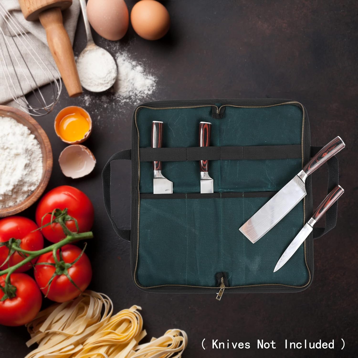 Kaaltisy Chefs Knife Bag - 16OZ Waxed Canvas Knife Holder with 4 Slots