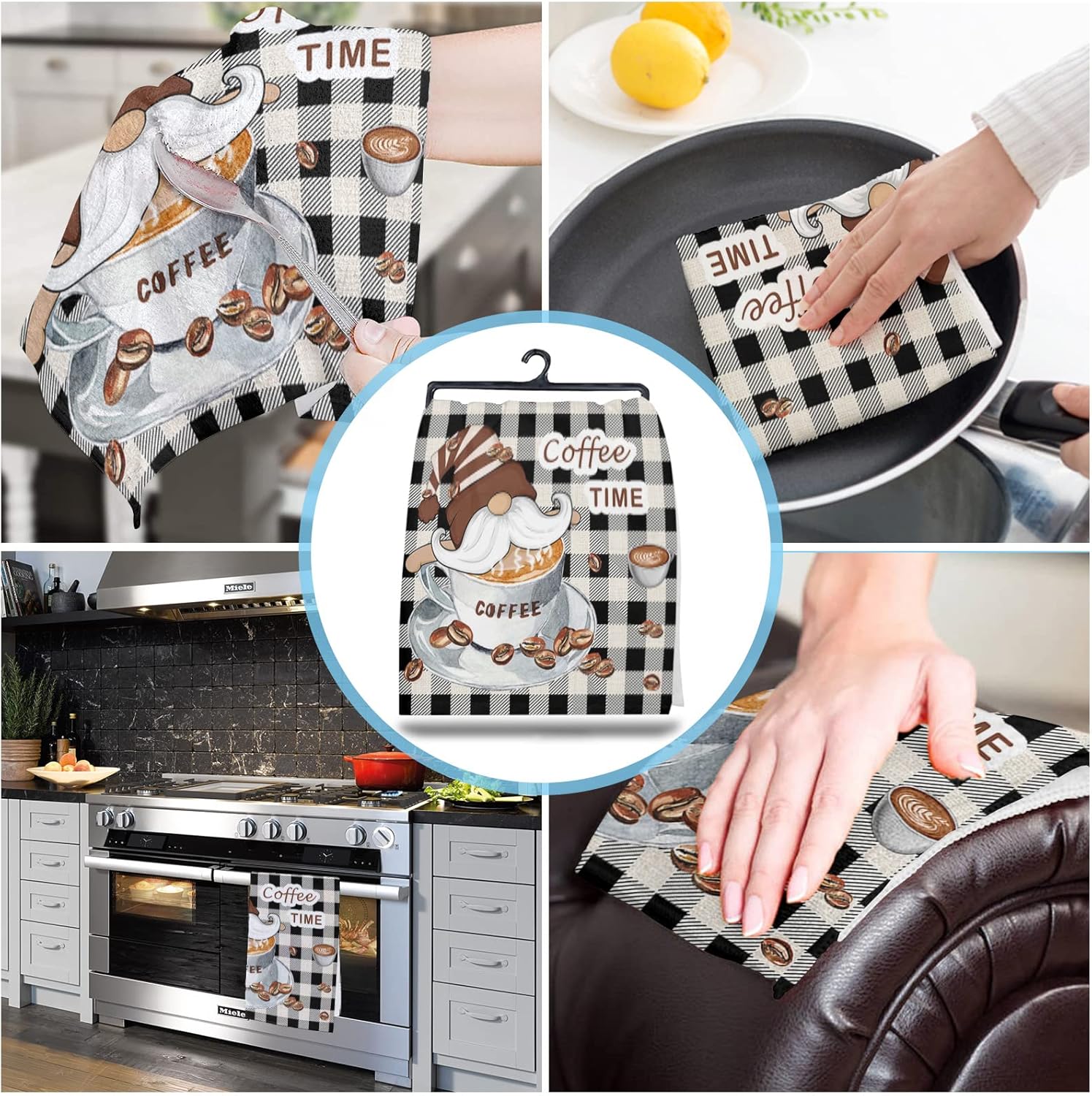 ZOE GARDEN Black White Plaid Kitchen Towels