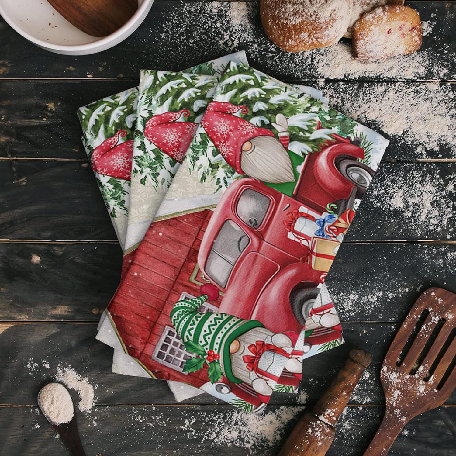 ZOE GARDEN Farmhouse Snowman Kitchen Towels 4-Piece Set