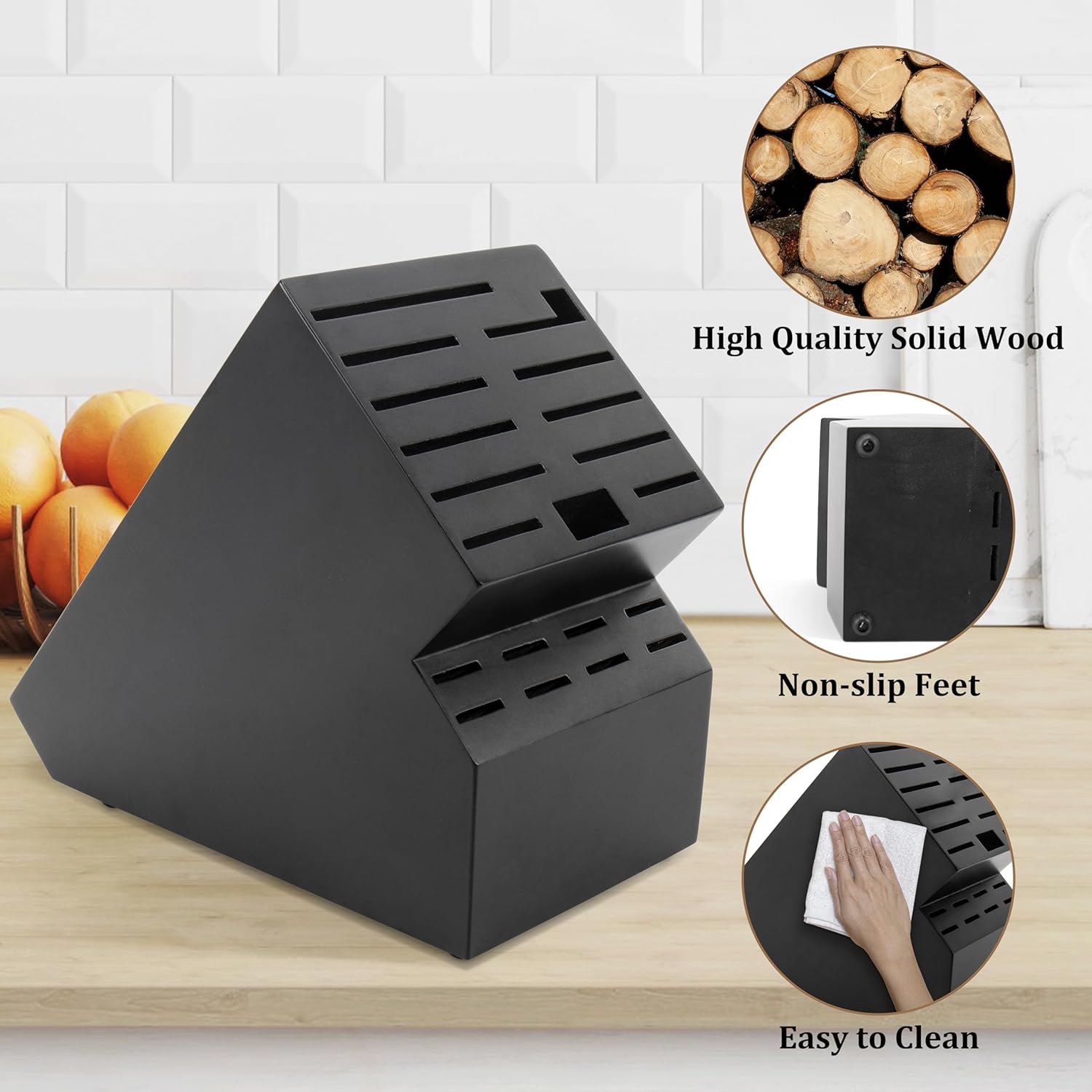 20 Slot Acacia Wood Kitchen Knife Block Organizer