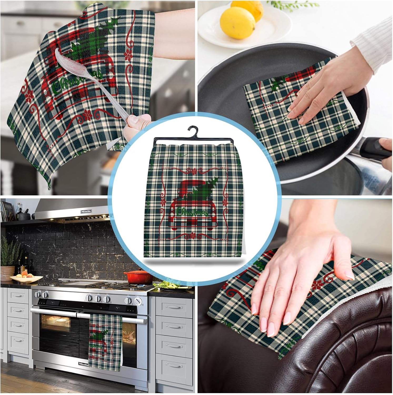 High-Quality Kitchen Towels Checked Pattern 4-Piece Set 18x28 Soft Durable