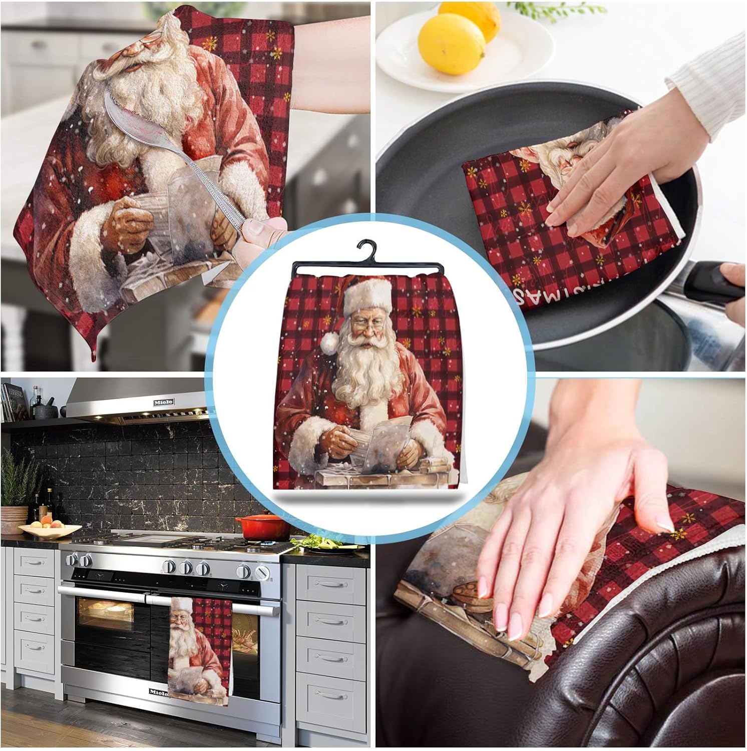 Plaid Santa Claus Kitchen Towels 2-PC Set 18x28