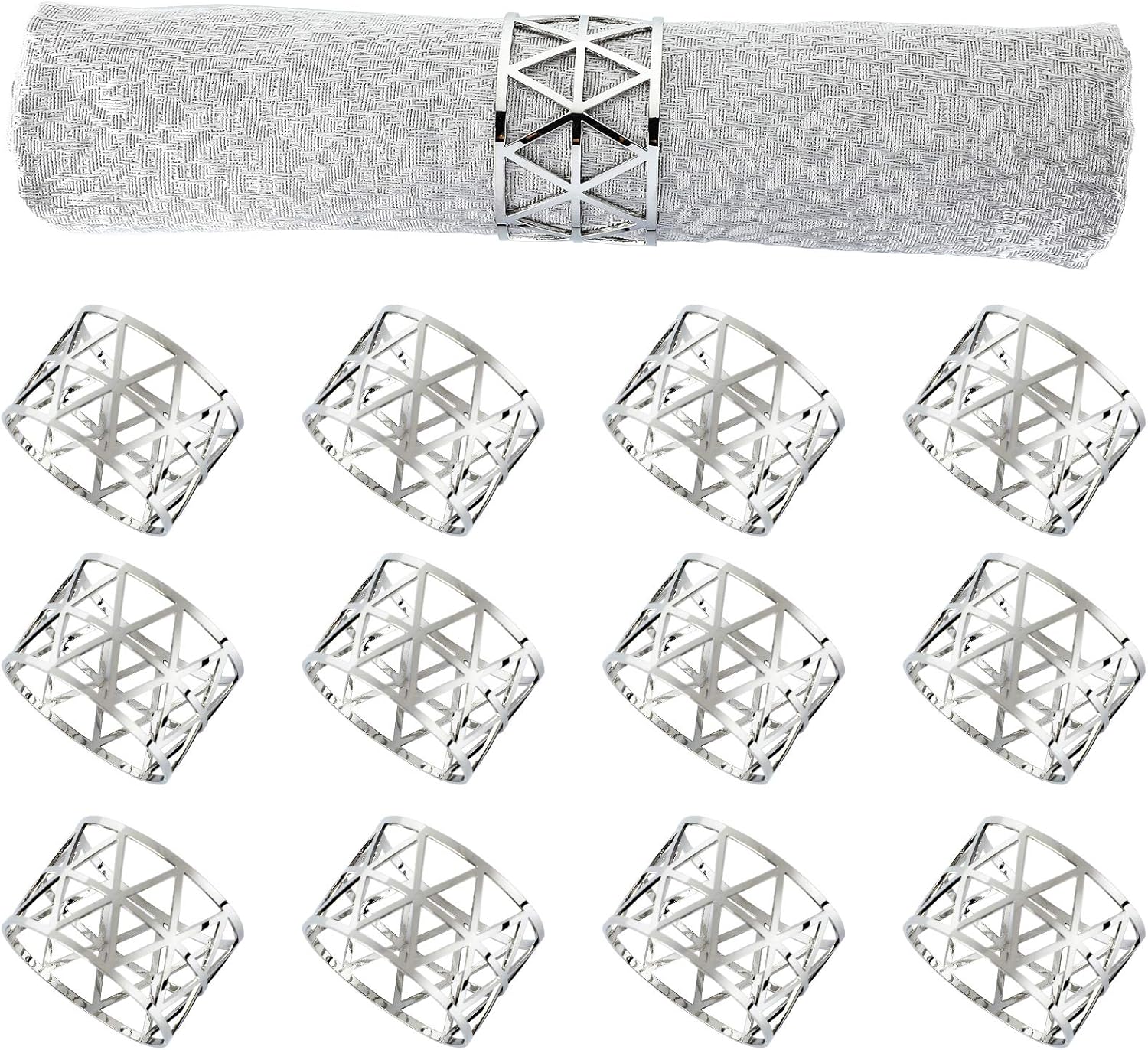 12-Piece Silver Napkin Rings Set for Dining Tables
