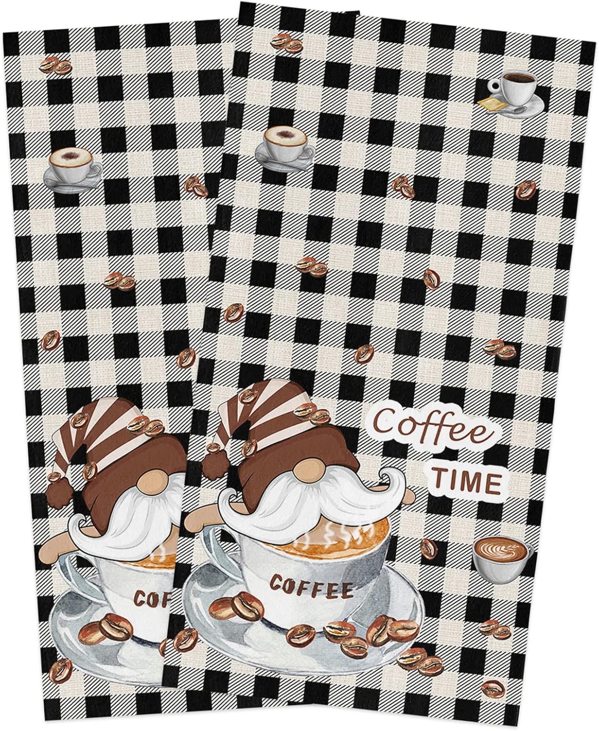 ZOE GARDEN Black White Plaid Kitchen Towels