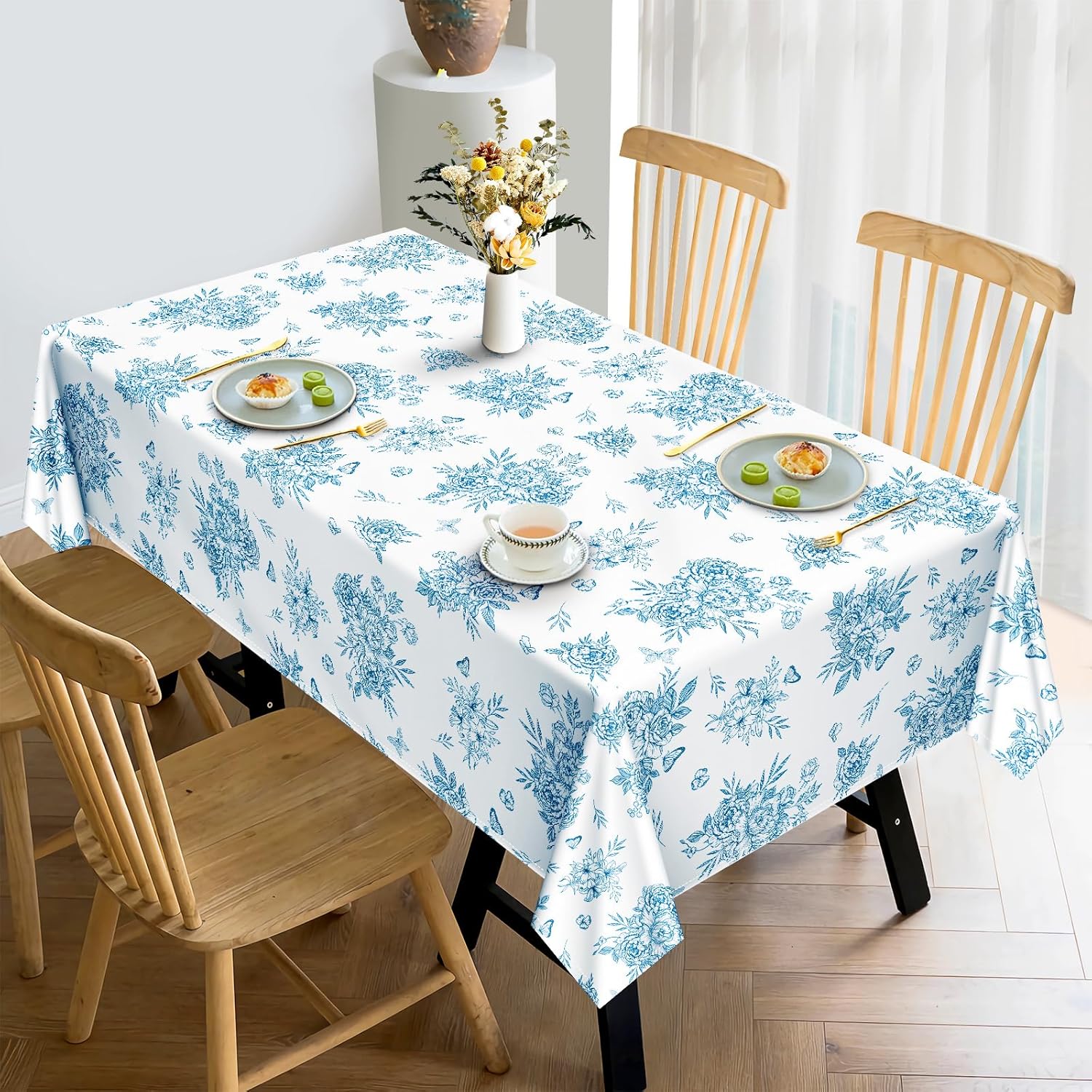 Rustic Blue Floral Tablecloth