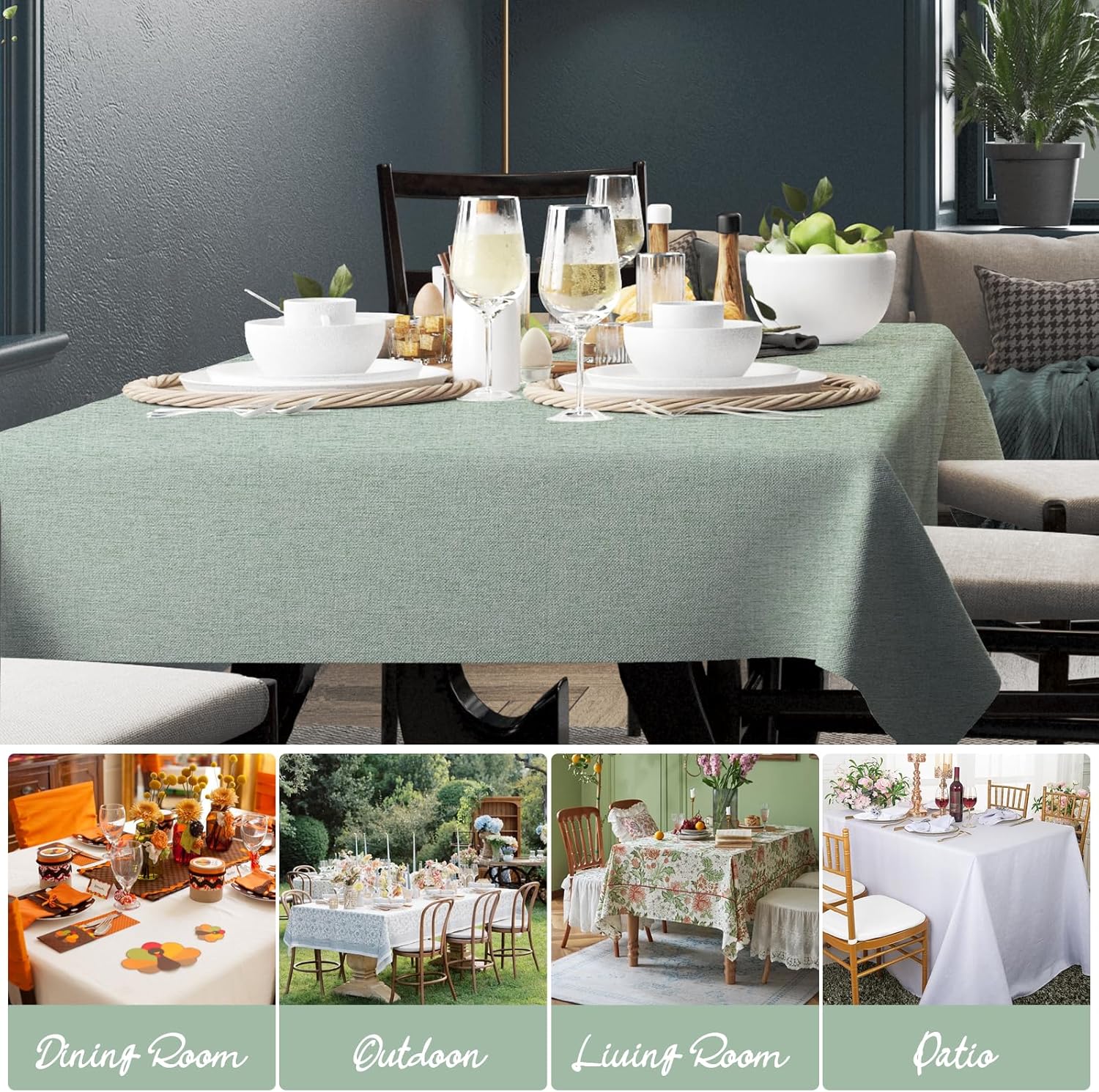 Poposa Rectangle Tablecloth 52x70 inches Sage Green
