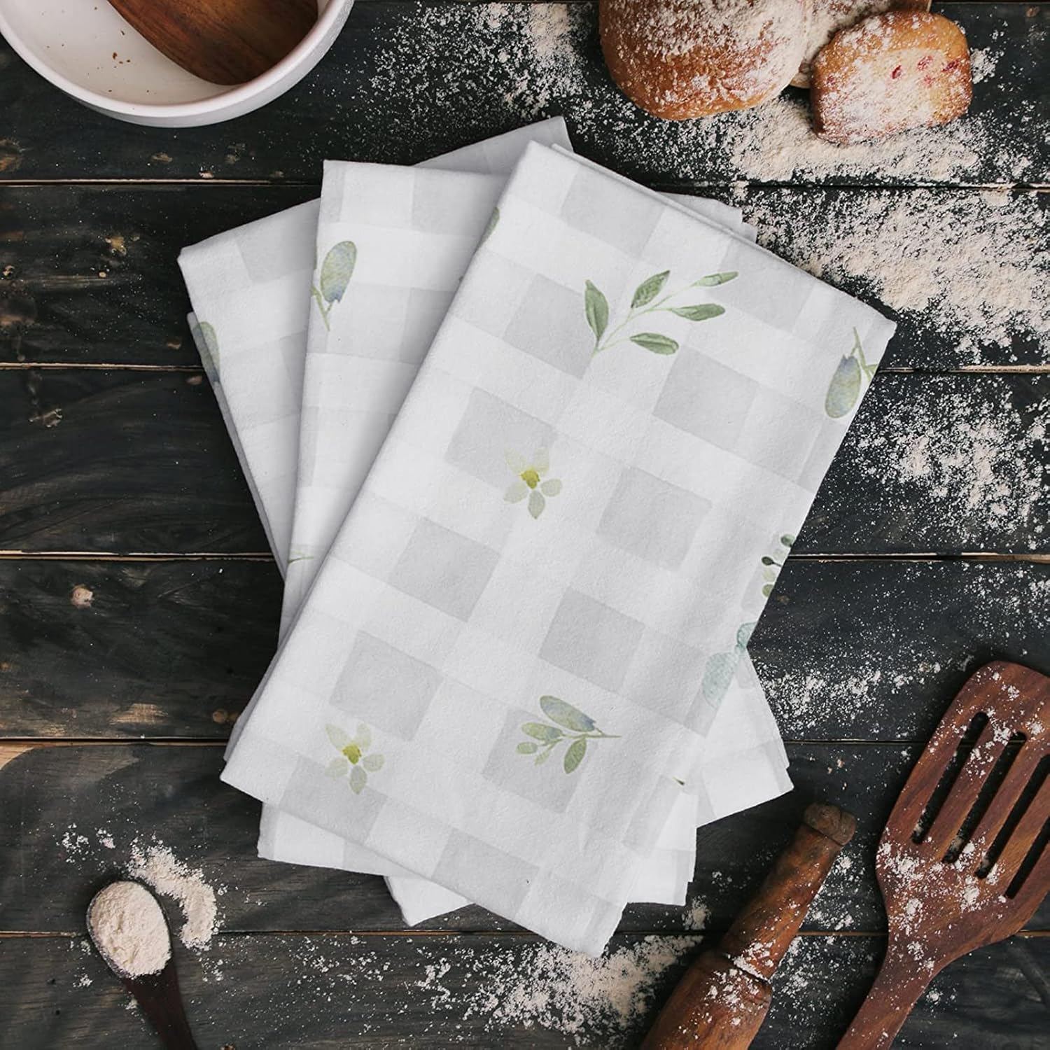 ZOE GARDEN - Floral Eucalyptus Kitchen Towels 18x28