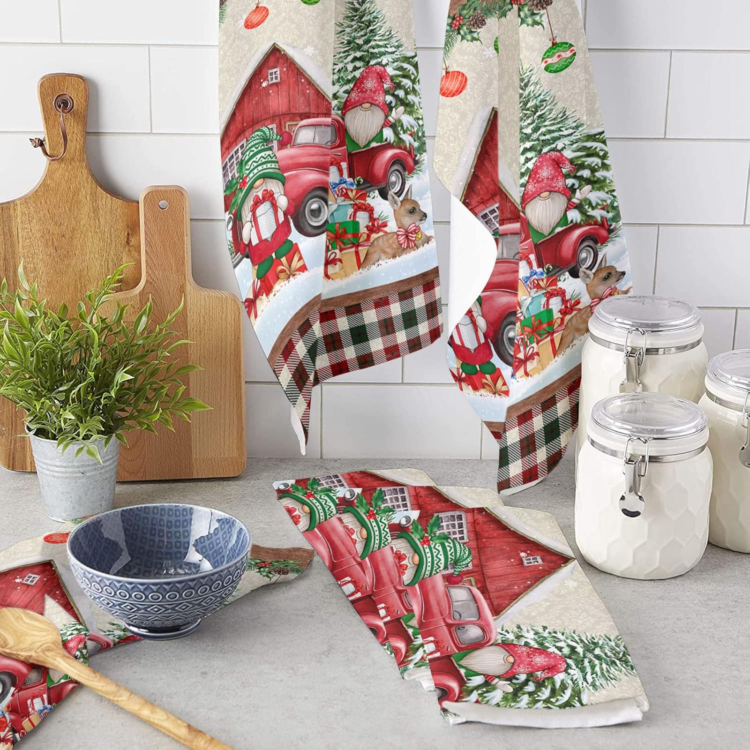 ZOE GARDEN Farmhouse Snowman Kitchen Towels 4-Piece Set