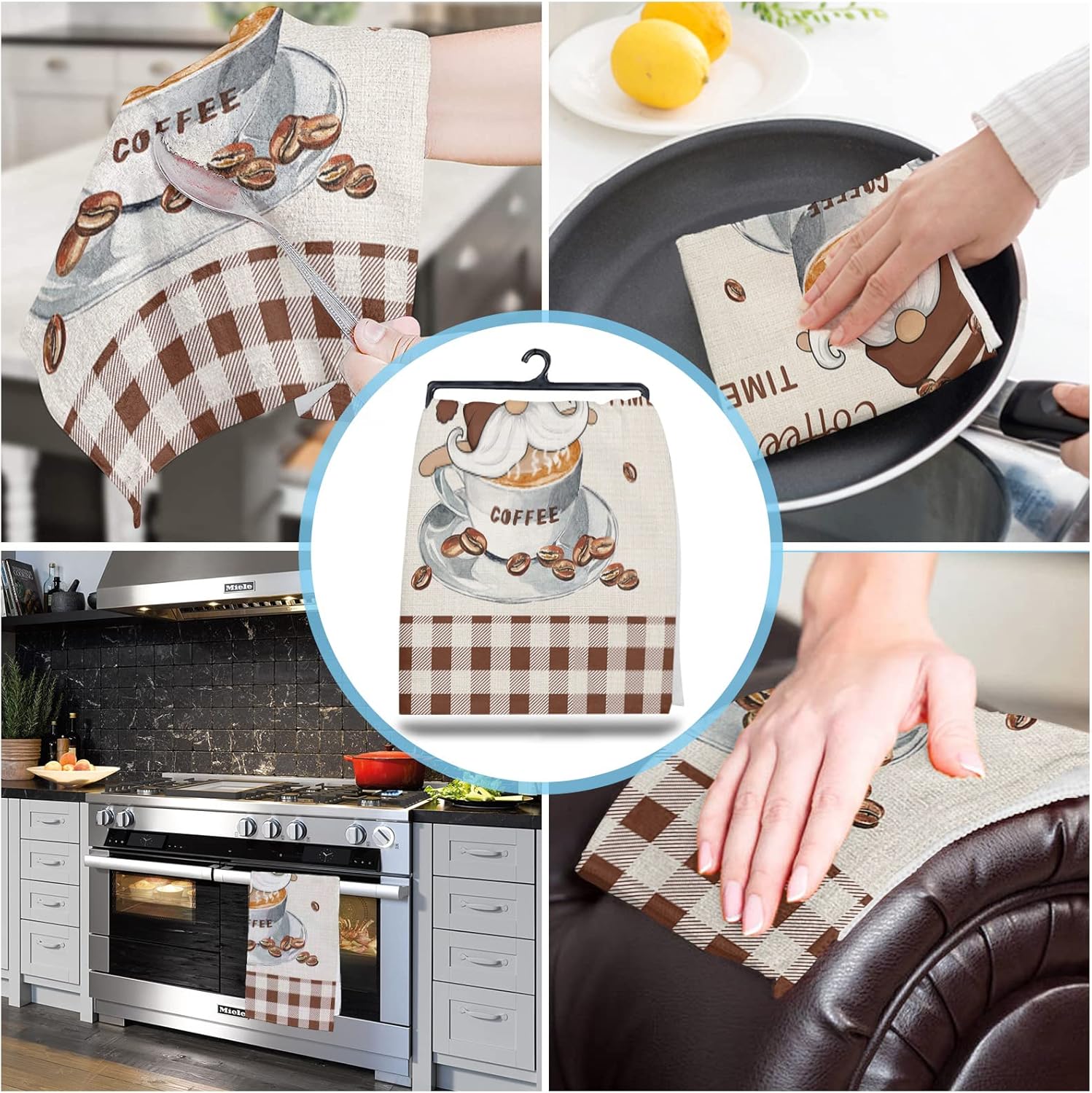 Professionally Designed ZOE GARDEN Coffee Gnomes Kitchen Towels Durable Washable