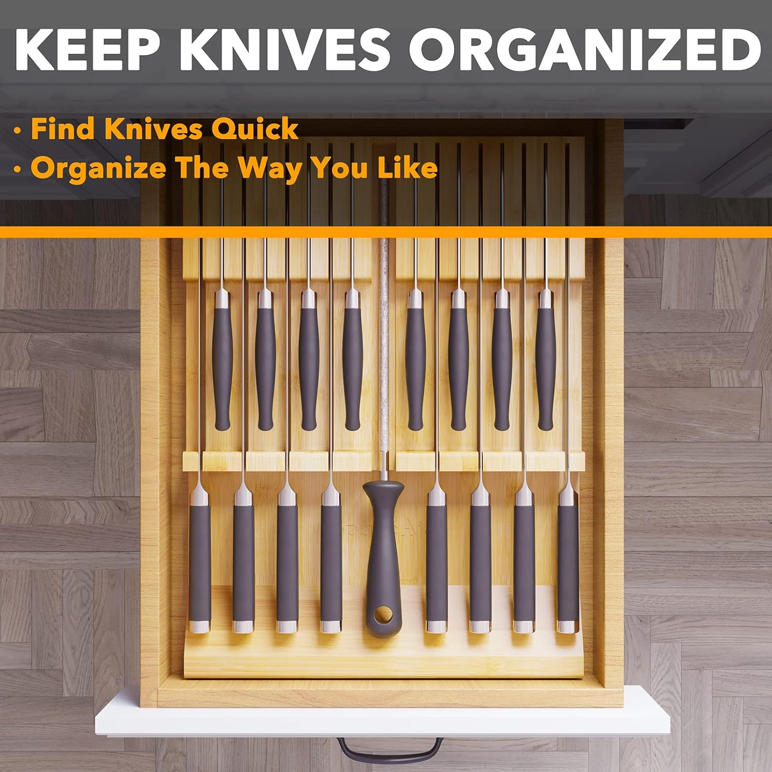 SpaceAid Bamboo Knife Block Kitchen Organizer for Drawers