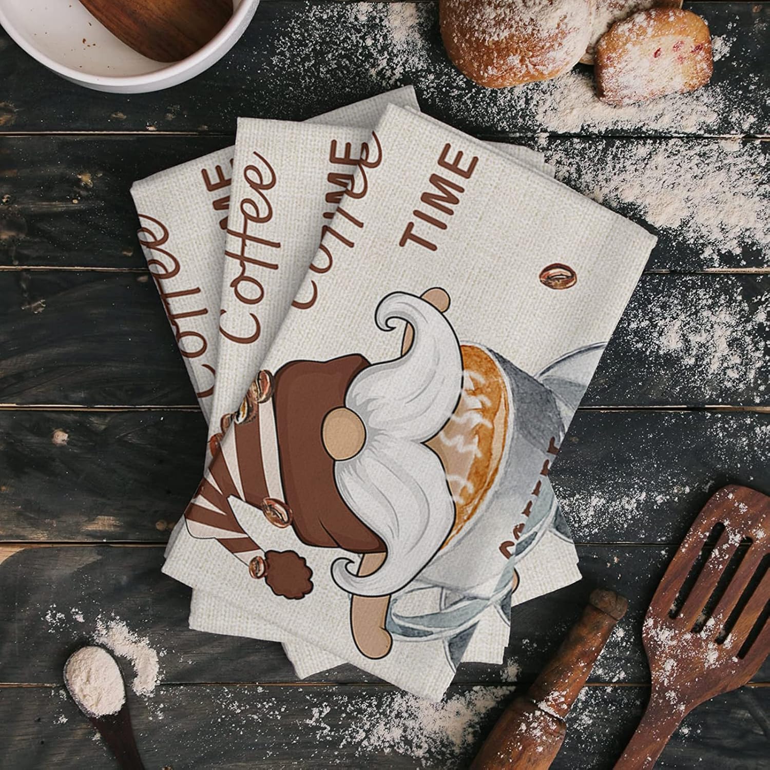 Professionally Designed ZOE GARDEN Coffee Gnomes Kitchen Towels Durable Washable