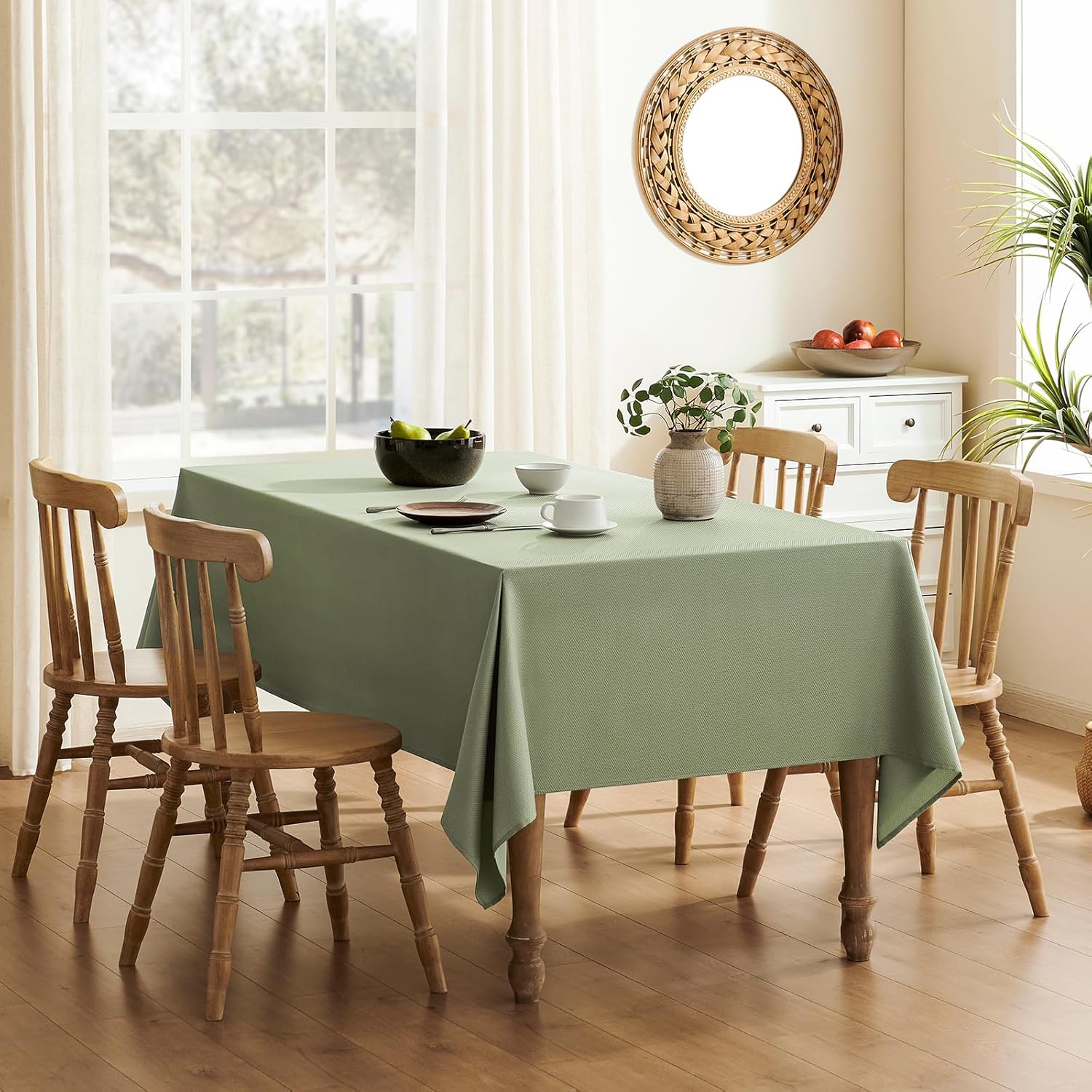 Veblandy Textured Tablecloth for Kitchen Dining Sage Green