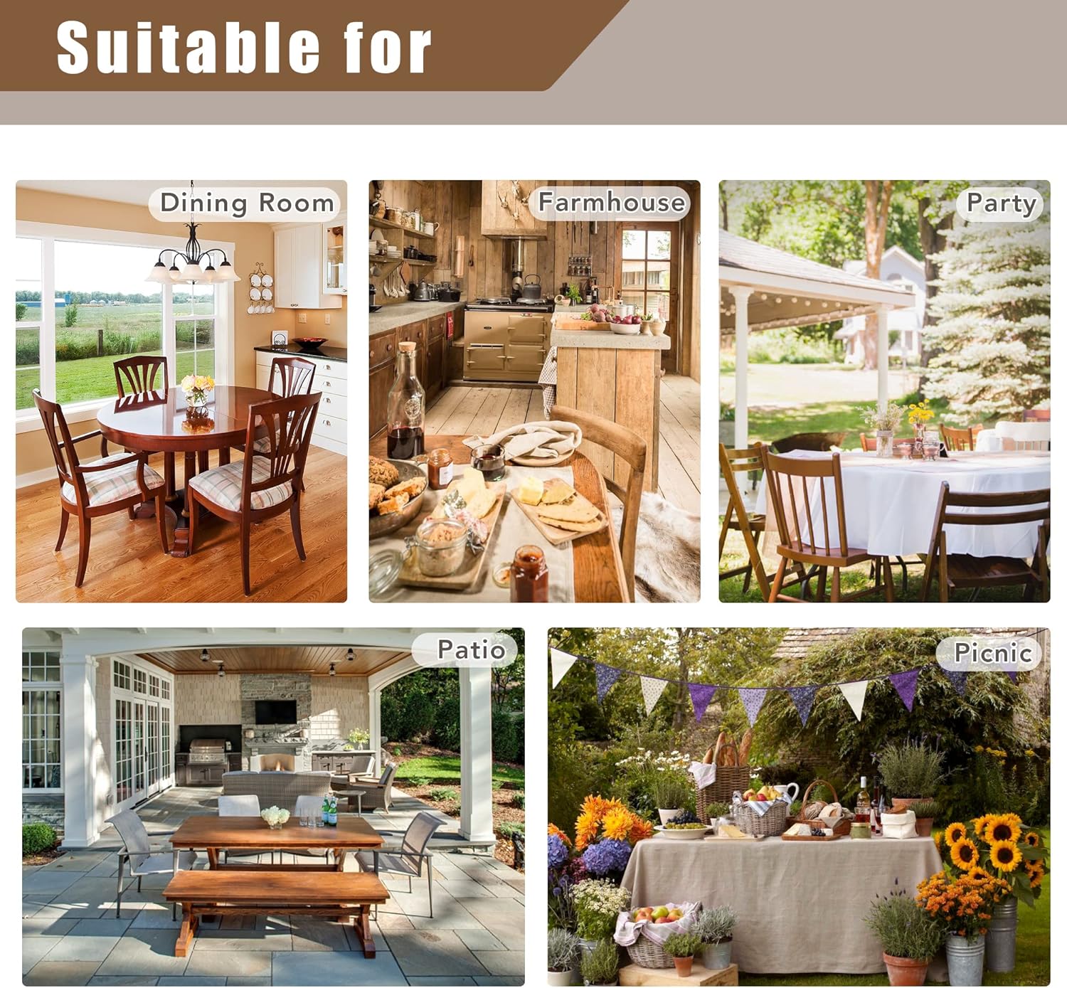 Fitable Faux Linen Table Clothes 60x84 Inch - 2 Pack Khaki Tablecloths