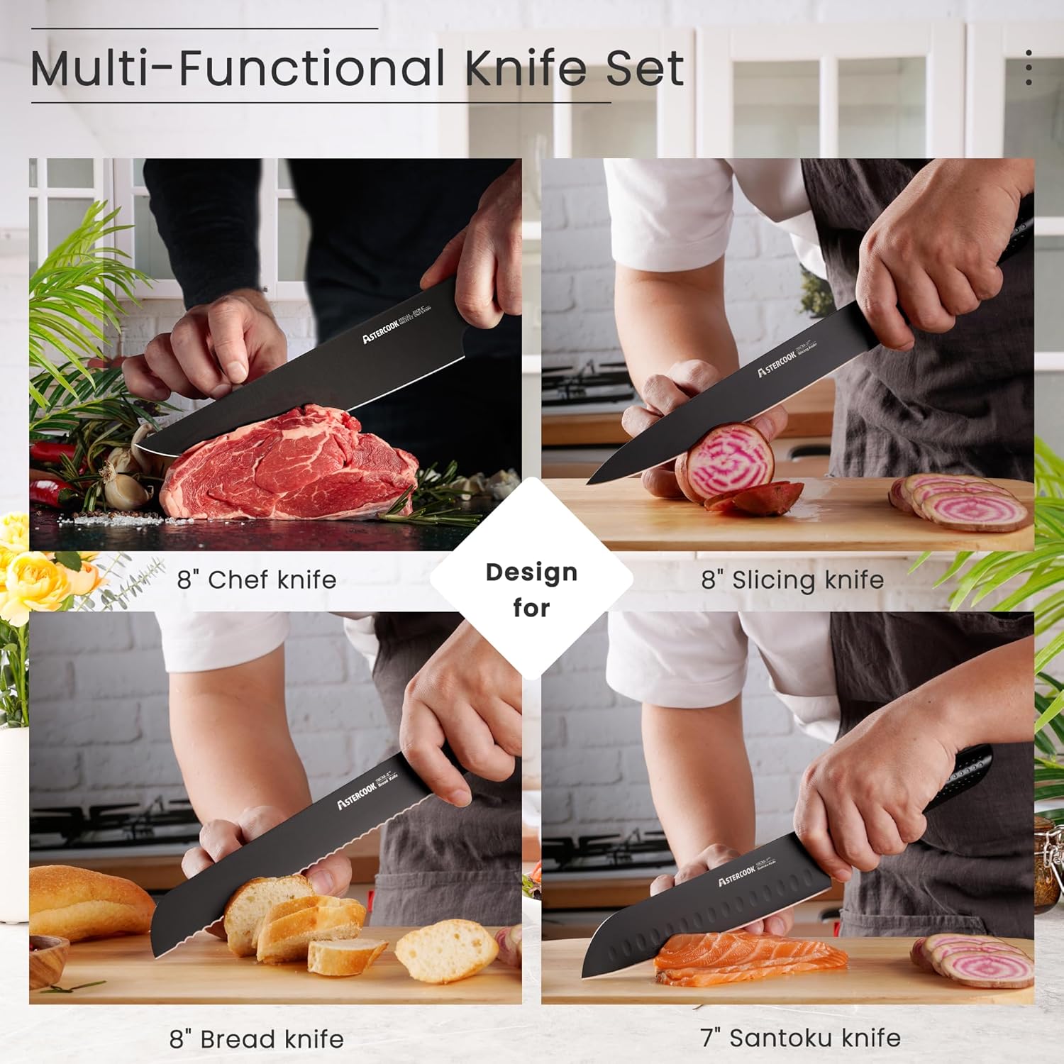 Astercook 15-Piece Chef Knife Set with Block