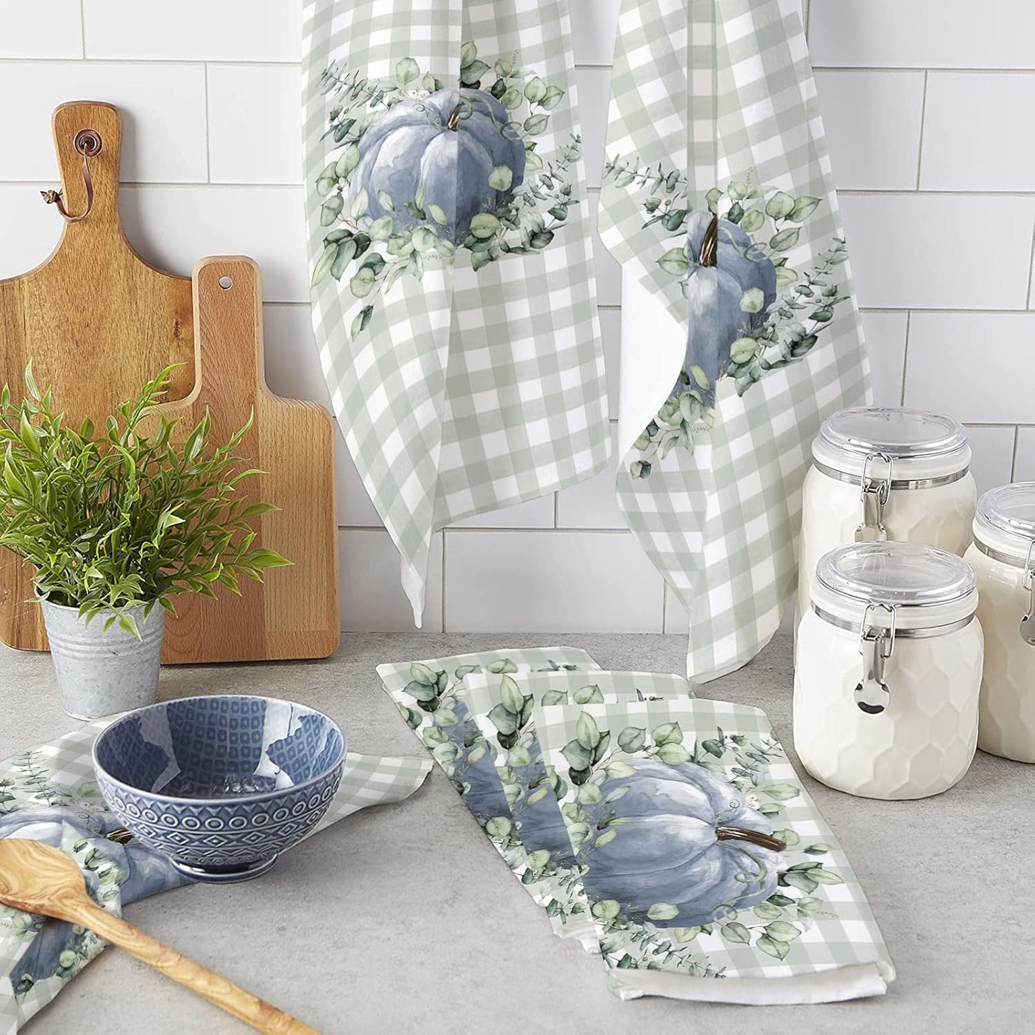 ZOE GARDEN pumpkin plaid kitchen dish towel quick dry absorbent machine washable