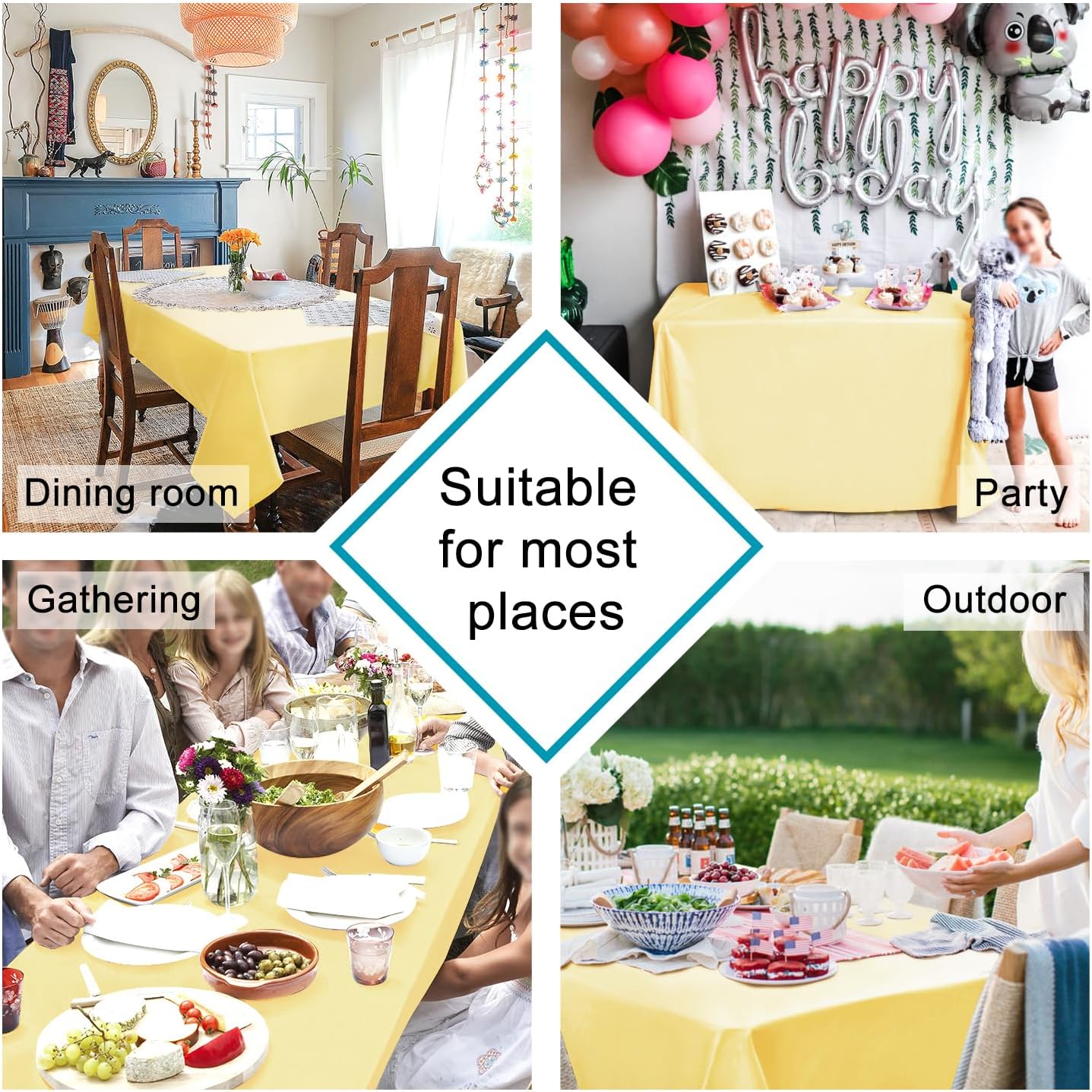 Hiasan 70x70 inch Water-Resistant Tablecloth for 6 Foot Tables