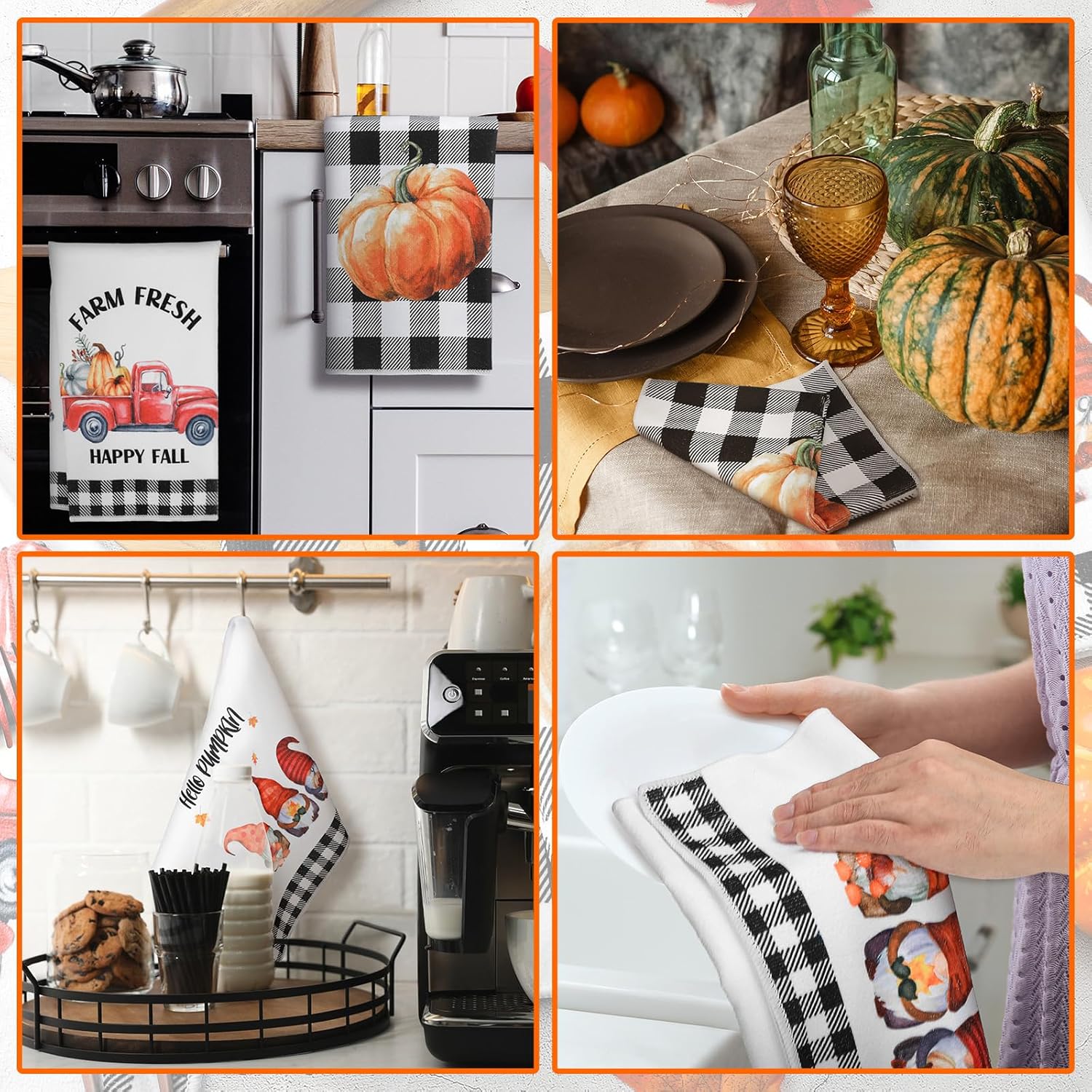 4 Pcs Christmas Kitchen Towels Black White Gnome Farmhouse Decor