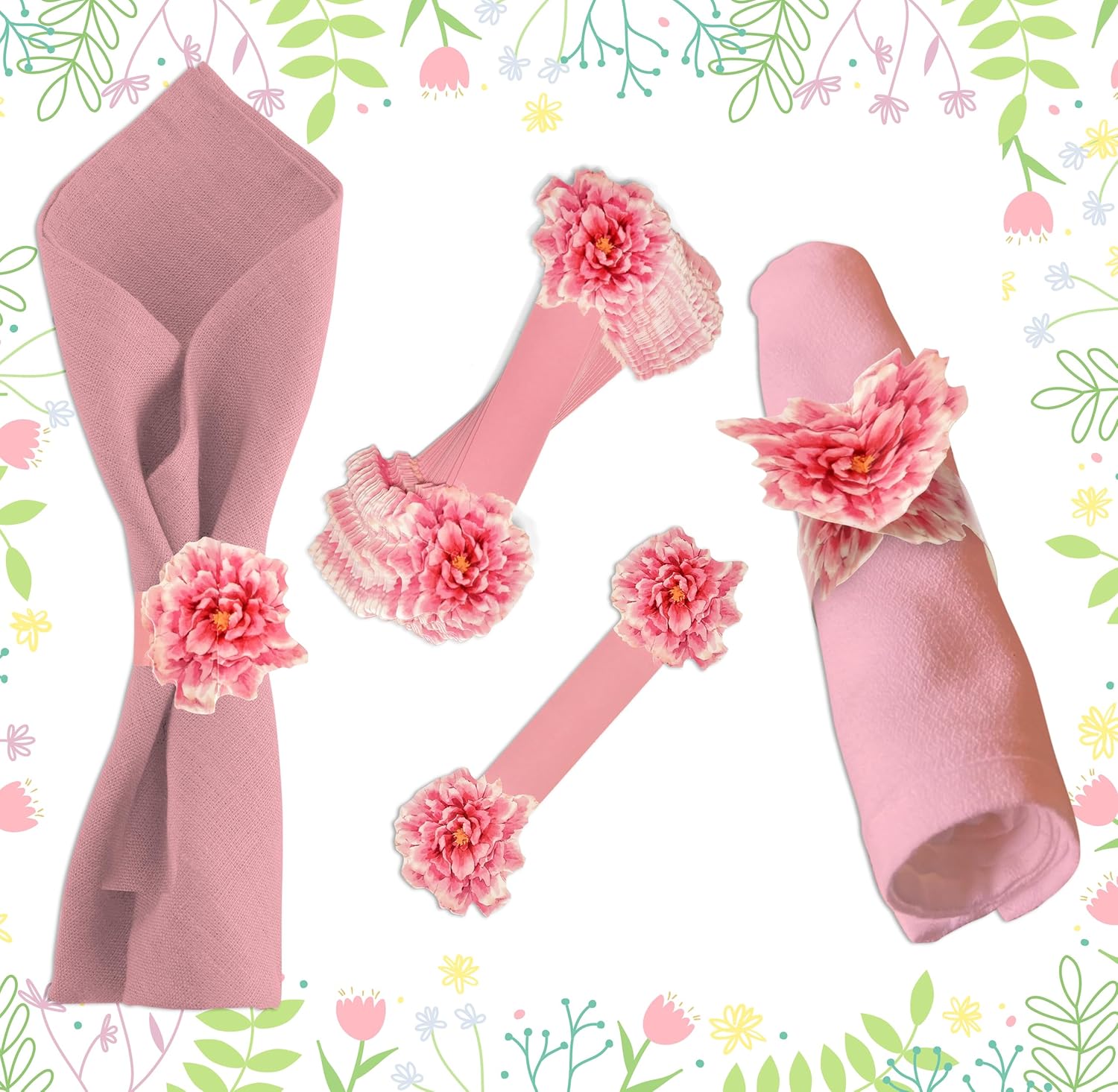 Perfect for Spring Events 100 Napkin Rings with Peony Flower