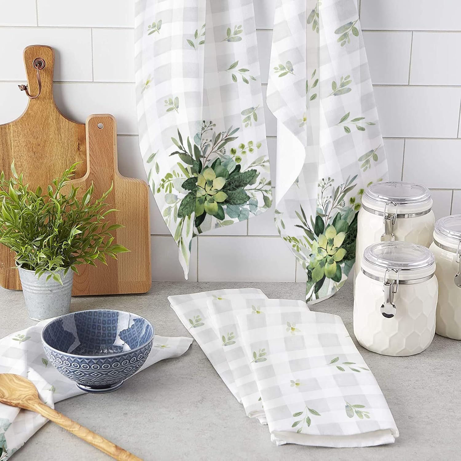ZOE GARDEN - Floral Eucalyptus Kitchen Towels 18x28