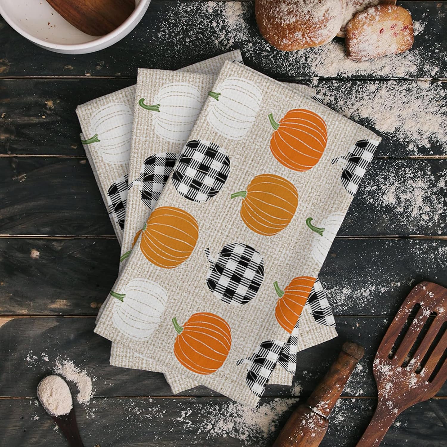 Pumpkin Kitchen Towels Set Durable Microfiber Kitchen Dishcloth Fall-Themed 18x28