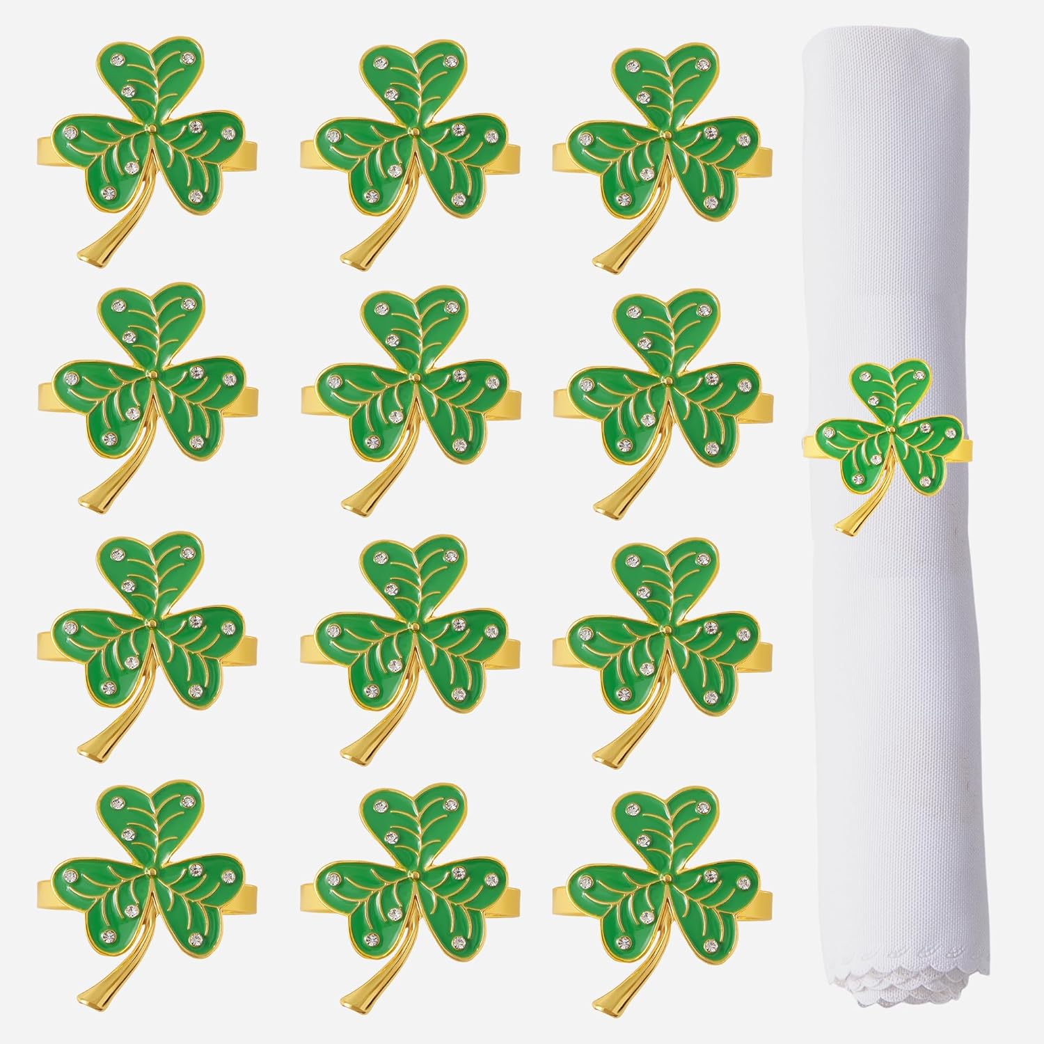 St Patricks Day Shamrock Napkin Rings Set of 12