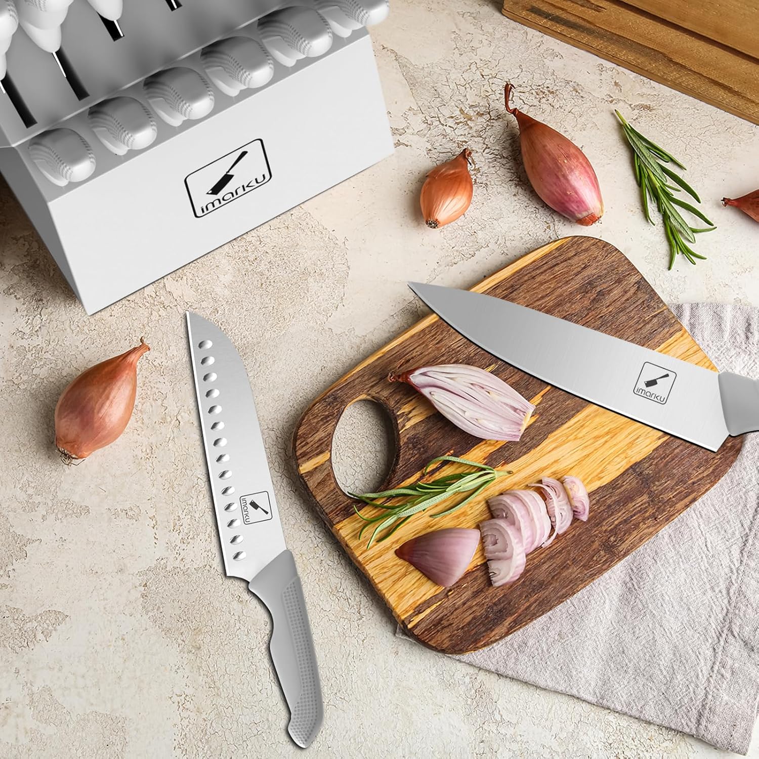 Premium 14-Piece Stainless Steel Knife Set With Block Sharpener Dishwasher Safe