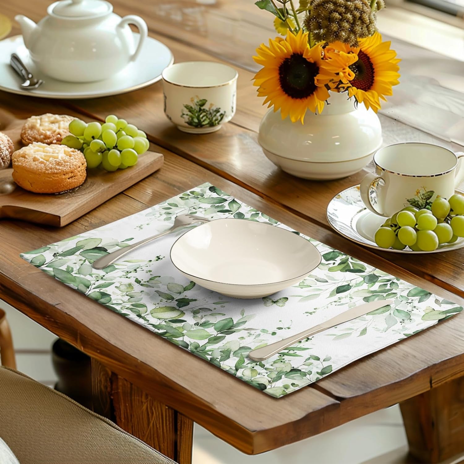 Sage Green Leaf Place Mats Set of 4 Eucalyptus Leaves Placemats 1218 Inch