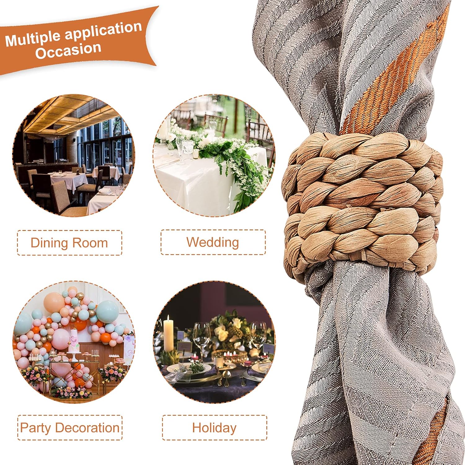 Handmade Water Hyacinth Napkin Rings 12 Piece Set for Parties Weddings