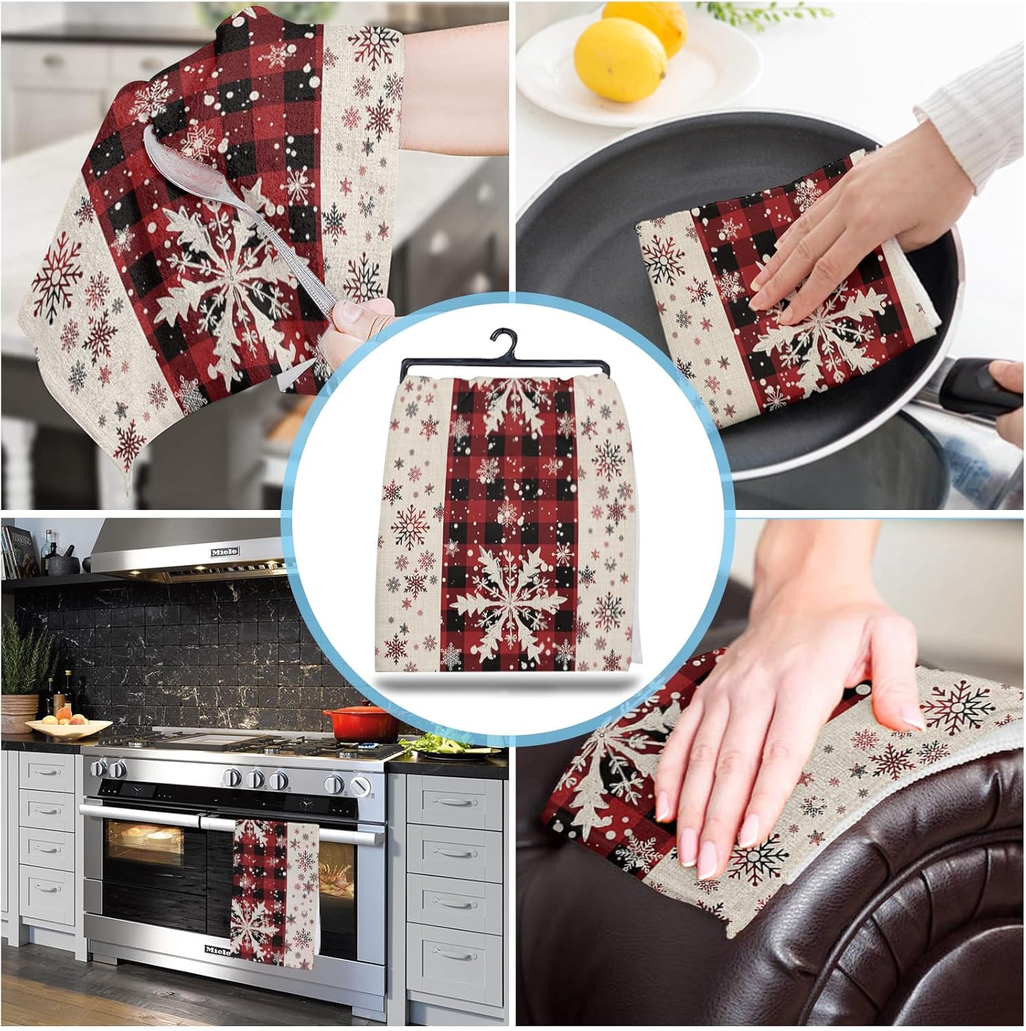 ZOE GARDEN Christmas Snowflake Dish Towels 2 Pack Red Black 18x28