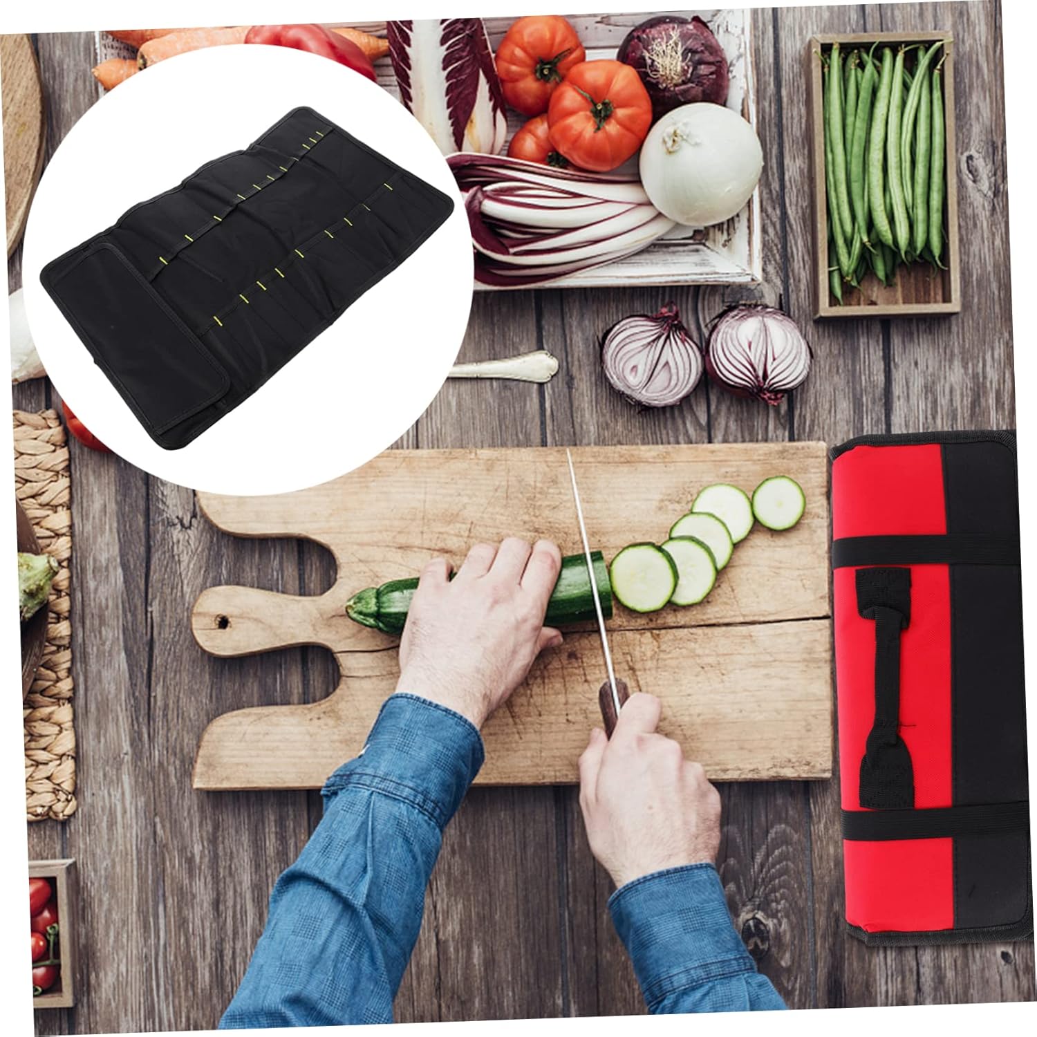 1pc Roll 22 Knife Bag Chef Tool Organizer Red Oxford Cloth