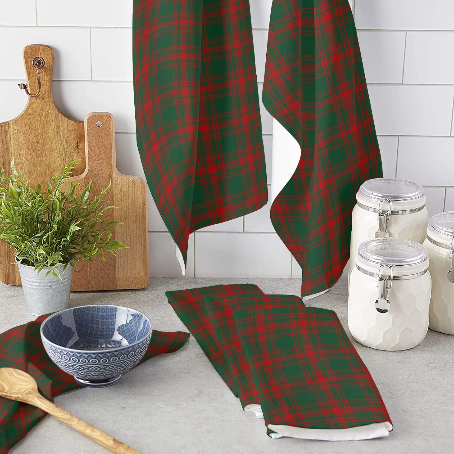 ZOE GARDEN Red Green Plaid Kitchen Towels