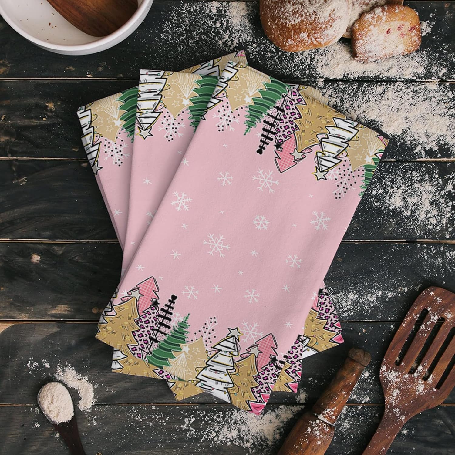 Pink Christmas Tree Microfiber Kitchen Towels