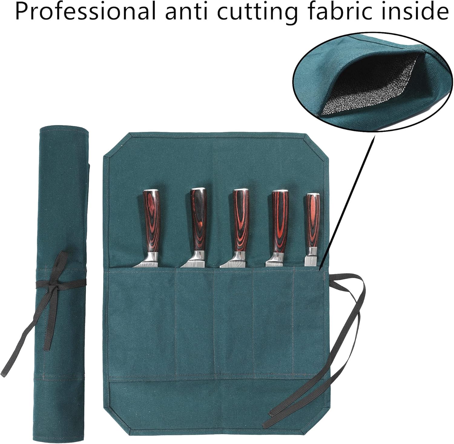 Chefs Knife Roll Bag Heavy-Duty Waxed Canvas with Cut-Resistant Lining