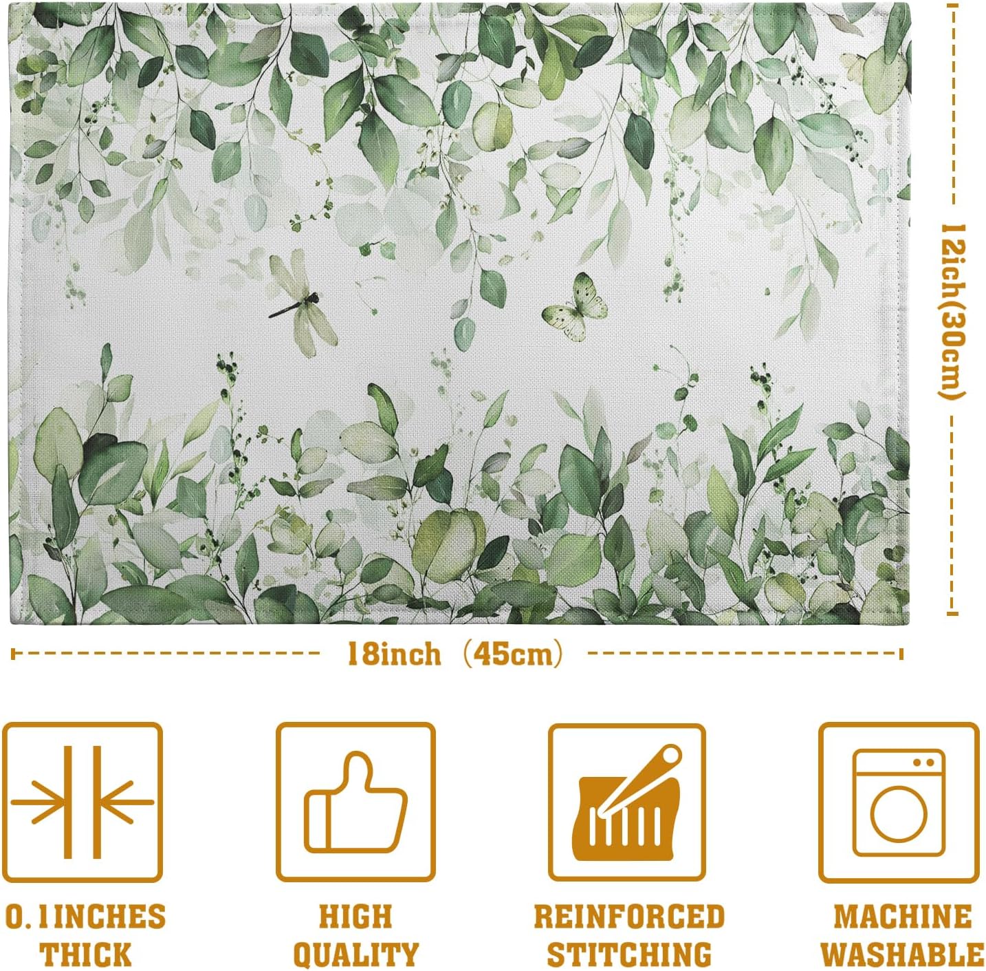 Sage Green Leaf Place Mats Set of 4 Eucalyptus Leaves Placemats 1218 Inch