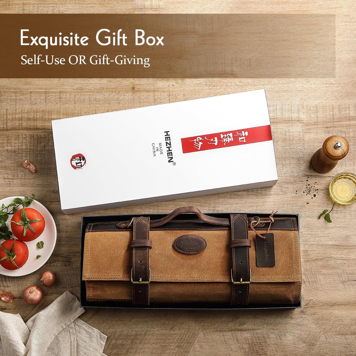 High-Quality Chefs Knife Roll Bag with Leather