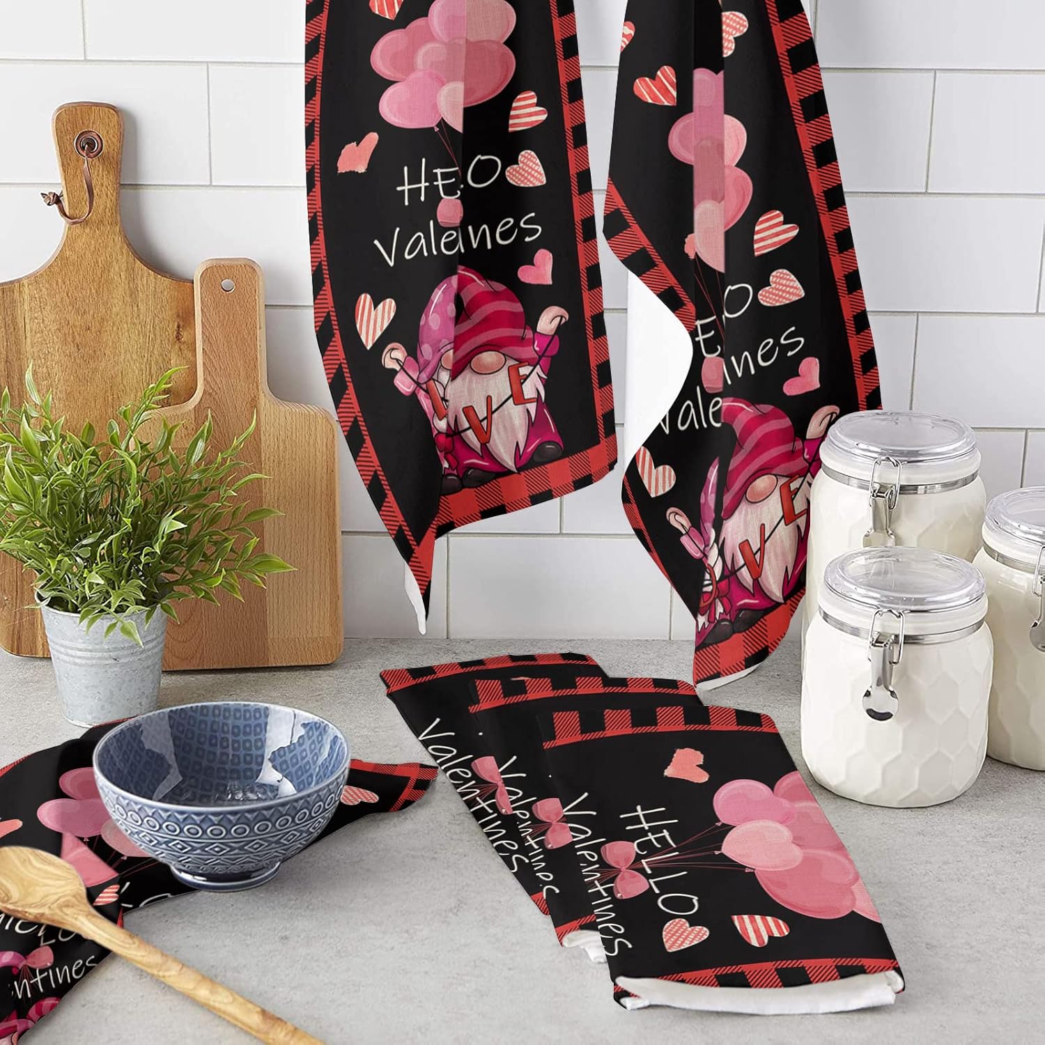 Gnomes Plaid Quick-Dry Kitchen Towel Set 3-Pack