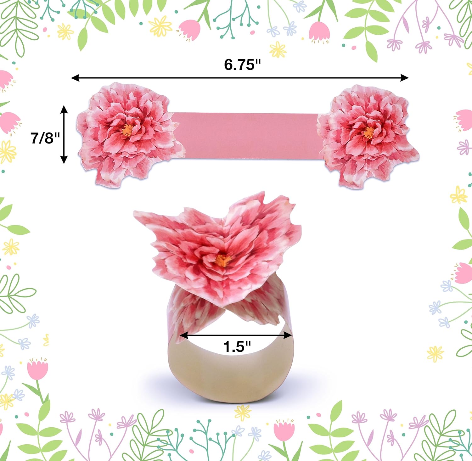 Perfect for Spring Events 100 Napkin Rings with Peony Flower