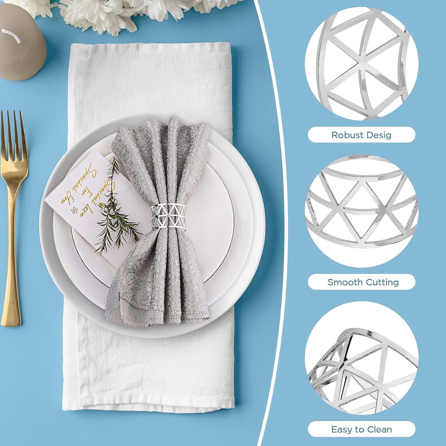 12-Piece Silver Napkin Rings Set for Dining Tables