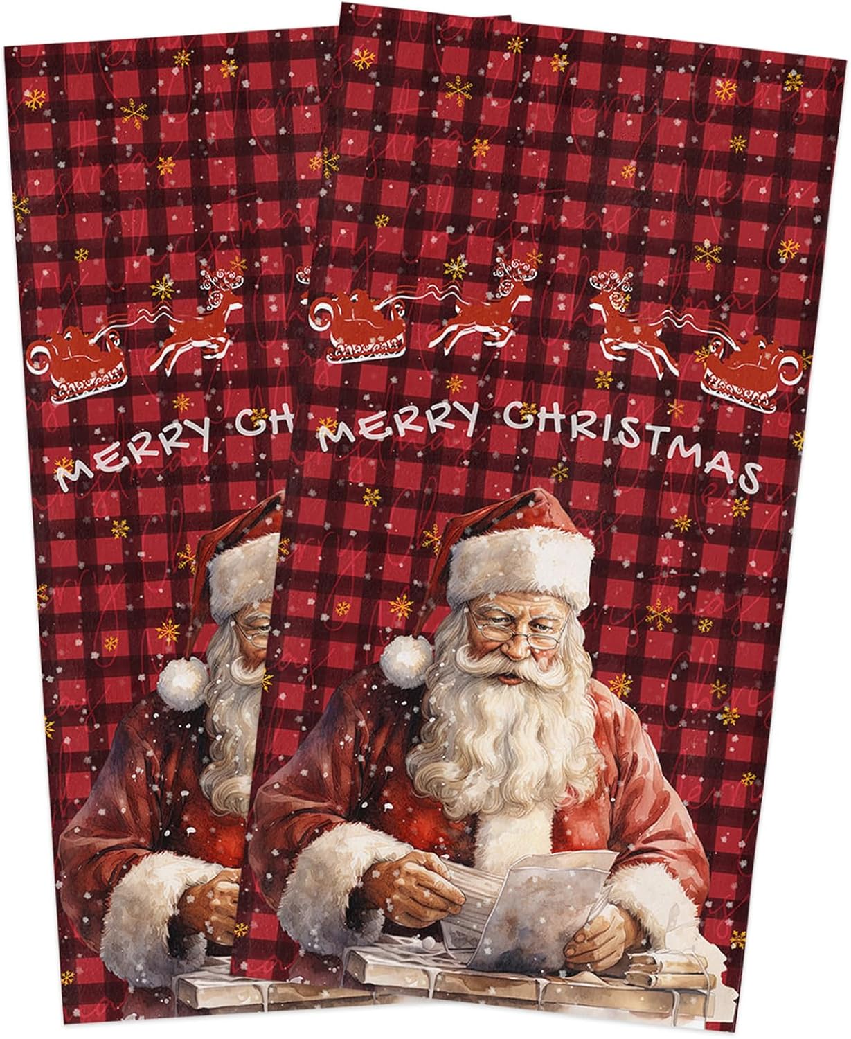 Plaid Santa Claus Kitchen Towels 2-PC Set 18x28