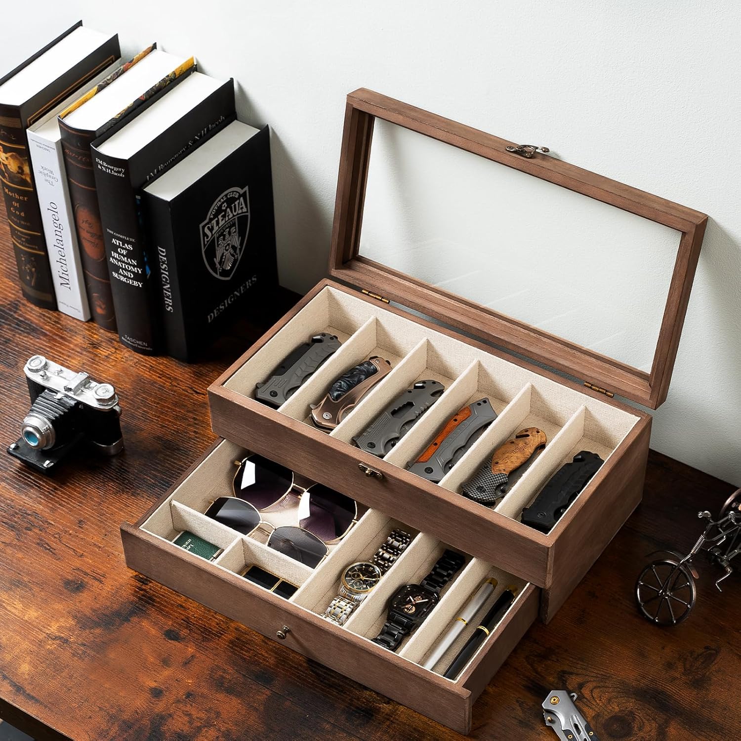 Beautiful Wooden Knife Display Case with 9 Knives