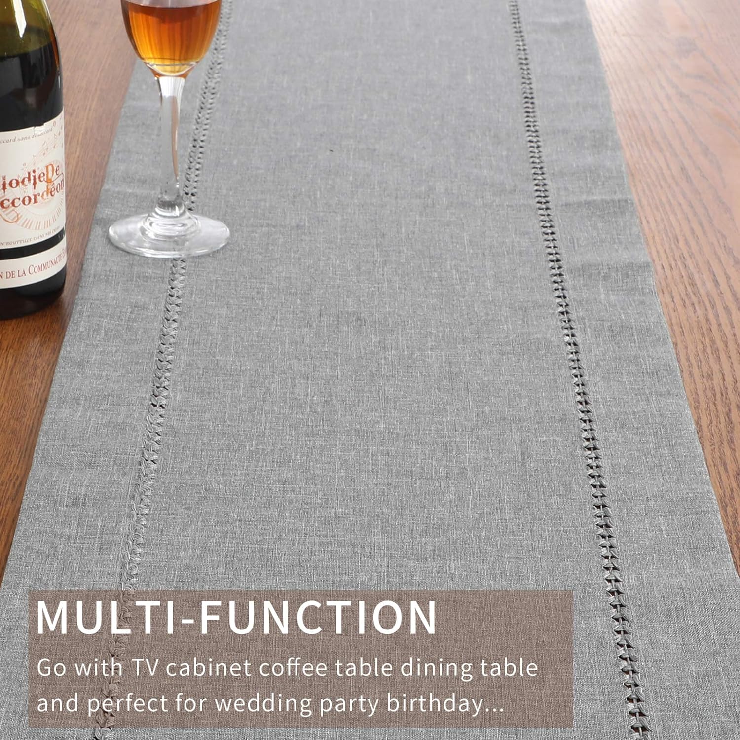 Tosewever Hemstitch Linen Table Runner Farmhouse Style Grey 14x72 Inches