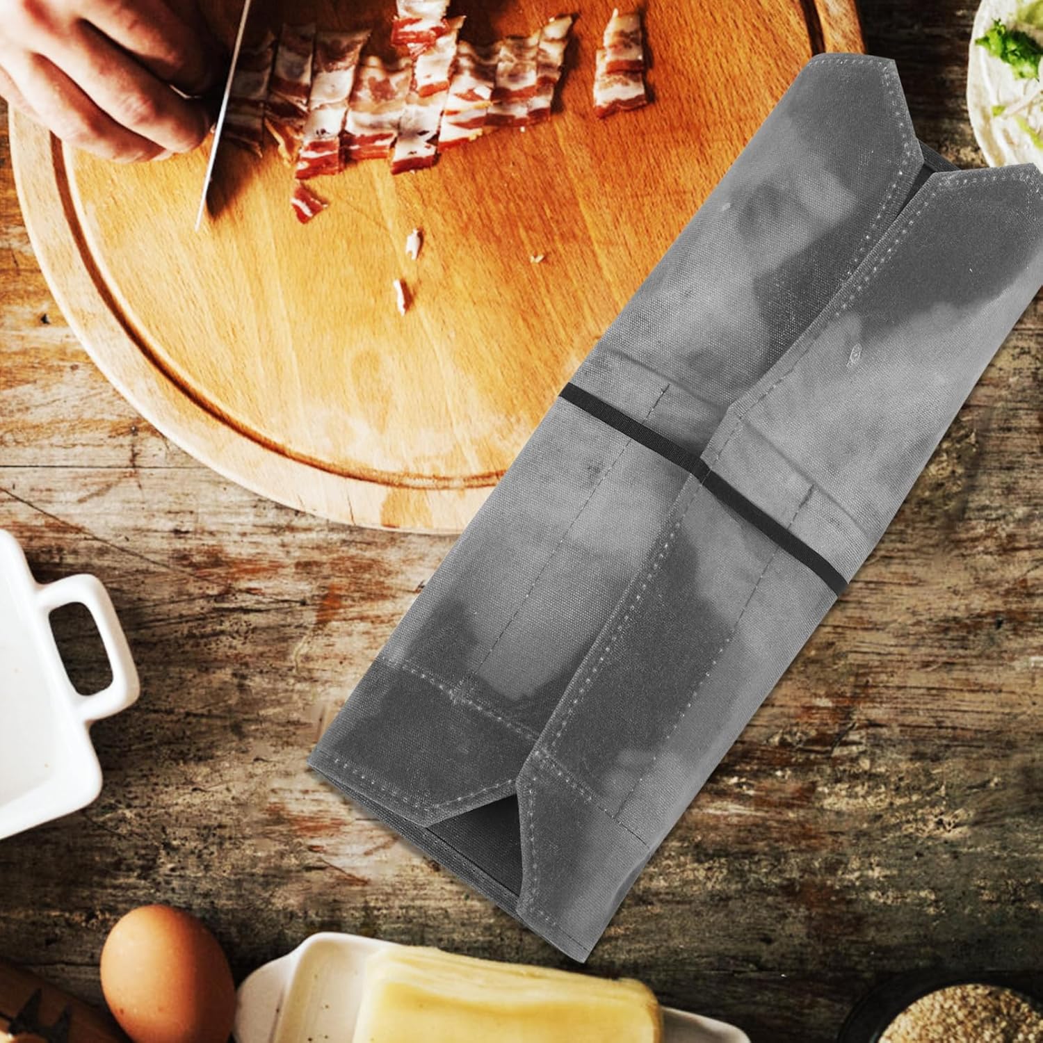 Kisangel Waxed Canvas Kitchen Knife Storage Bag Outdoor Picnic Organizer