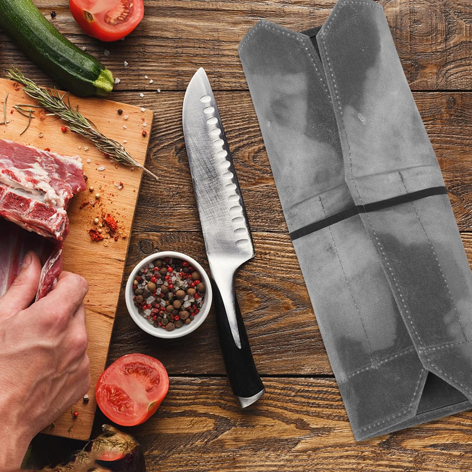 VANZACK Waxed Canvas Chef Roll Bag Case - Heavy Duty Kitchen Tool Storage