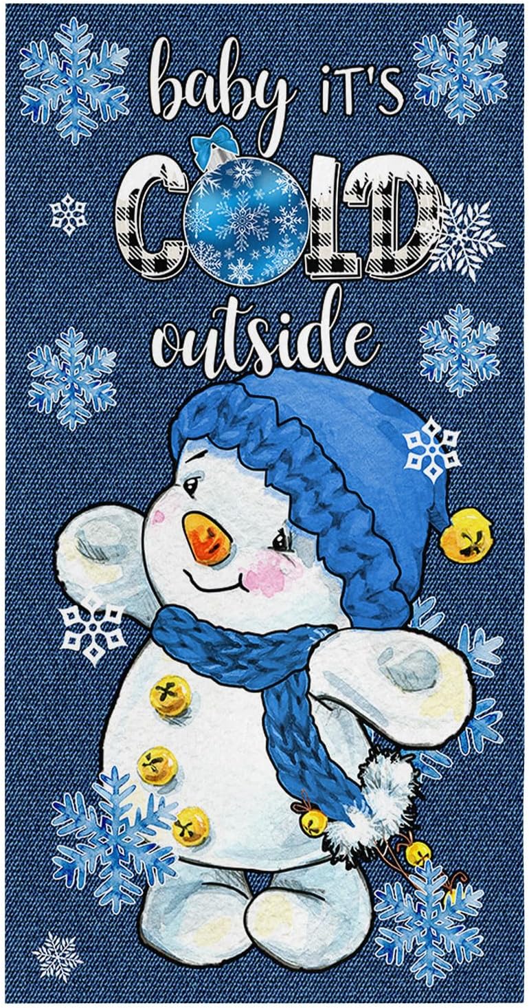 ZOE GARDEN Christmas Blue Microfiber Kitchen Towels Snowman Plaid Quick Dry Machine Washable