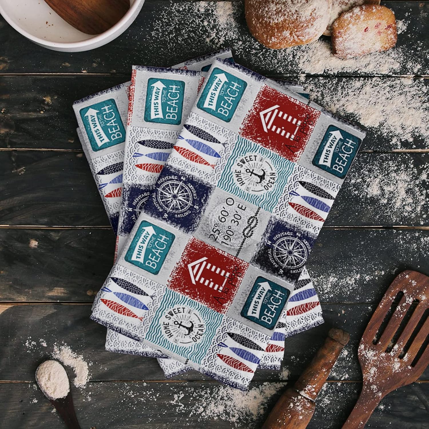 ZOE GARDEN Ocean Anchor Kitchen Towels 4-PC 18x28