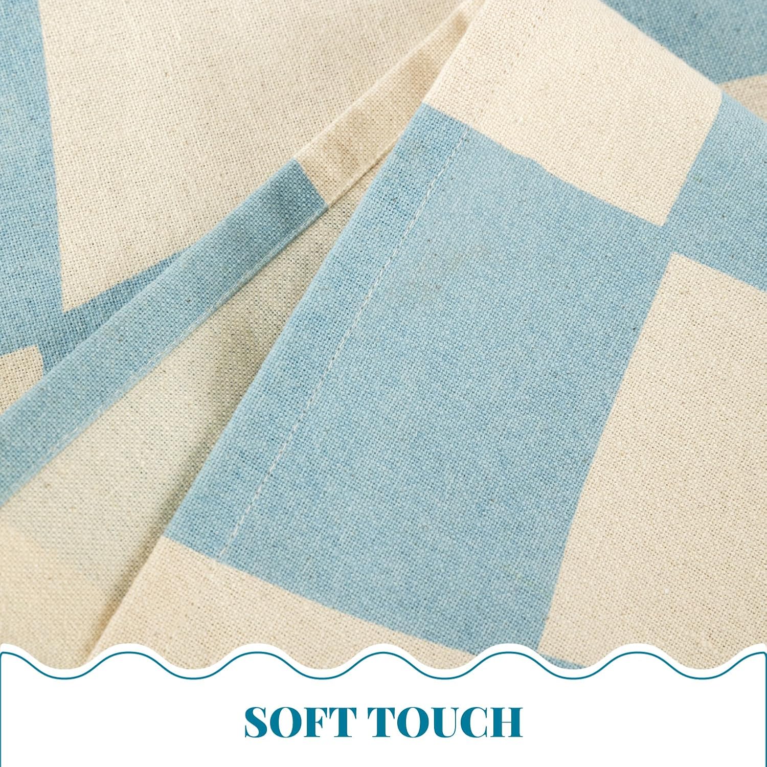 MODERN BOHO TABLECLOTH FOR SUMMER OUTDOORS 60X60 SQUARE TABLEcloth White Blue Checkered Pattern