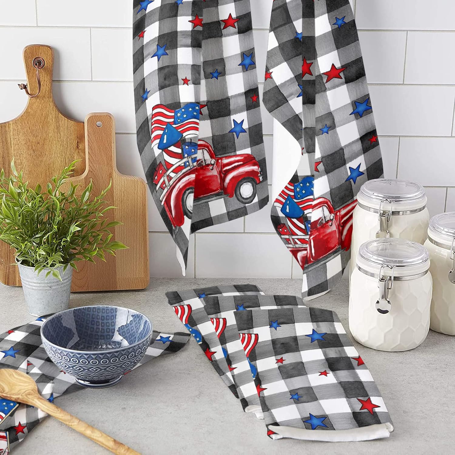 Patriotic Red Truck Kitchen Towels