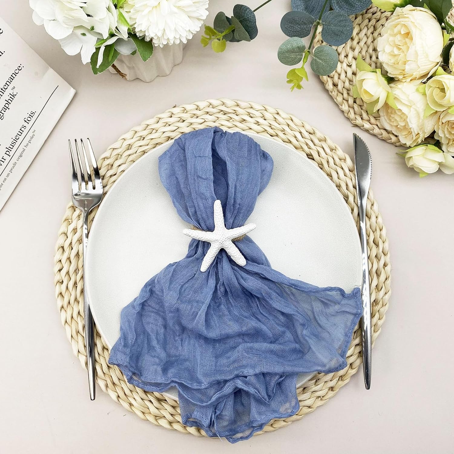 Wingfish Starfish Napkin Rings Set of 12 - Vivid Coastal Napkin Holder