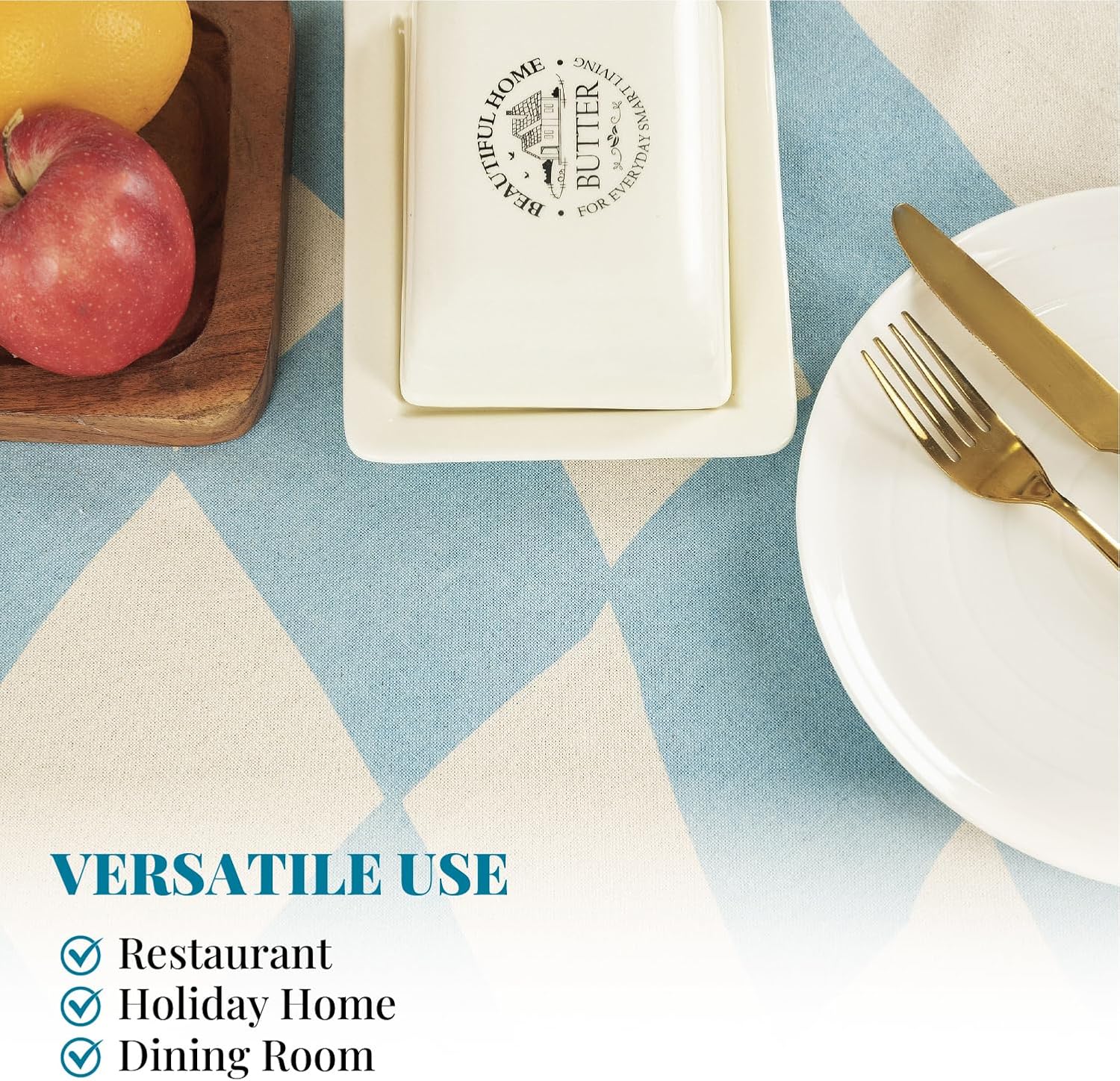 MODERN BOHO TABLECLOTH FOR SUMMER OUTDOORS 60X60 SQUARE TABLEcloth White Blue Checkered Pattern